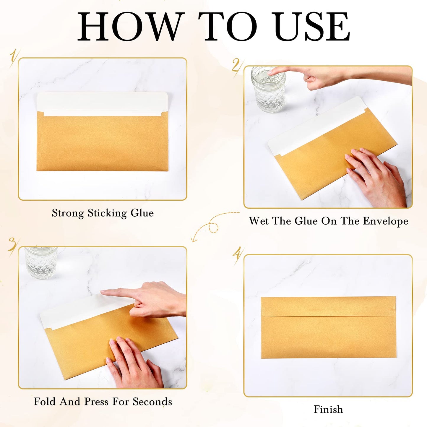 TaoBary 200 Pcs #10 Gold Black Envelopes Business Envelopes Letter Size 4-1/8 x 9-1/2 Inch Self Adhesive for Office Check Letter Mailing Invoices New Year Valentine Wedding Graduation Party Supplies