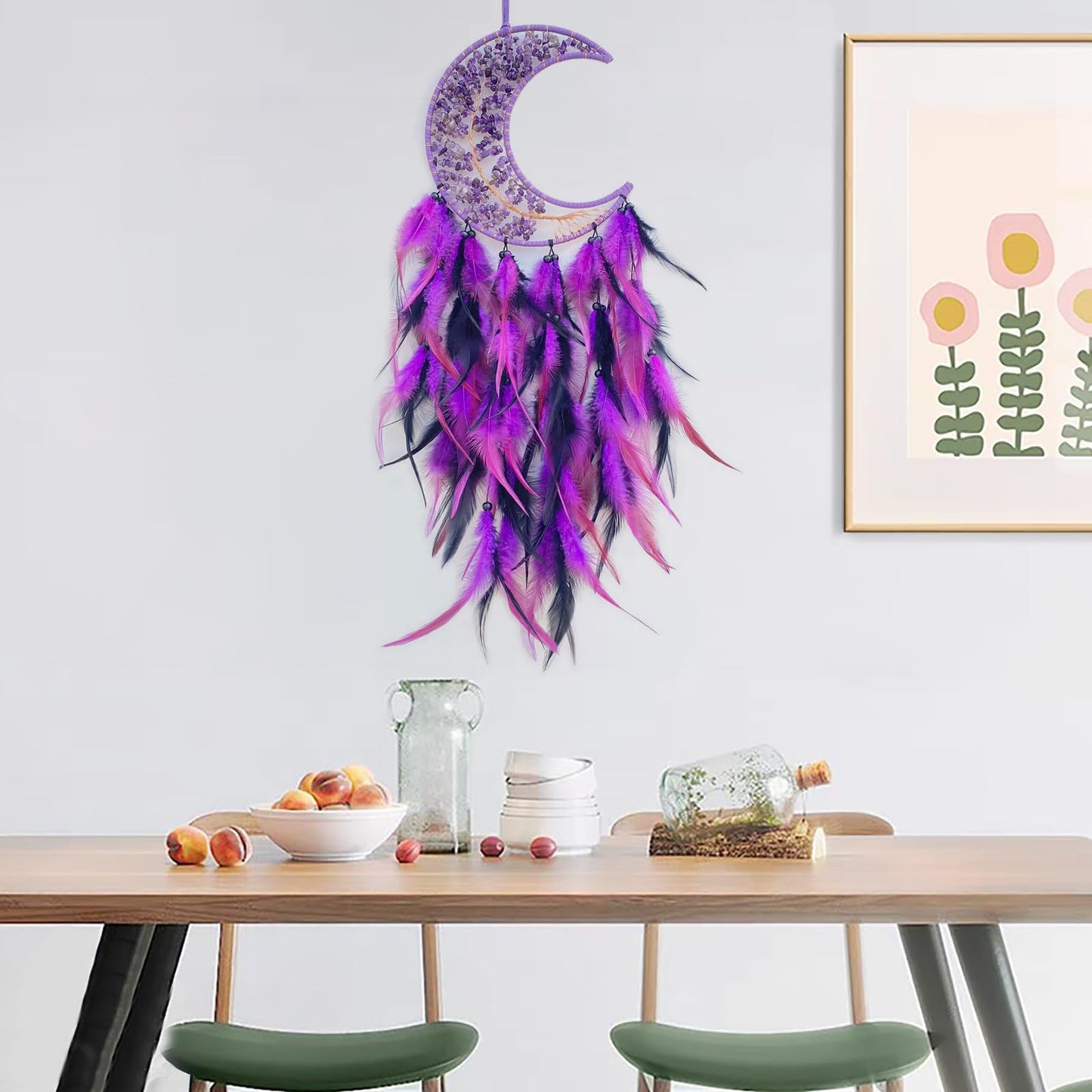 RAGKUU Purple and Black Moon Dream Catcher Wall Decor Crystal Tree of Life Dream Catchers Handmade Feather Dreamcatcher Wall Hanging Ornament for Bedroom Living Room Home Decor