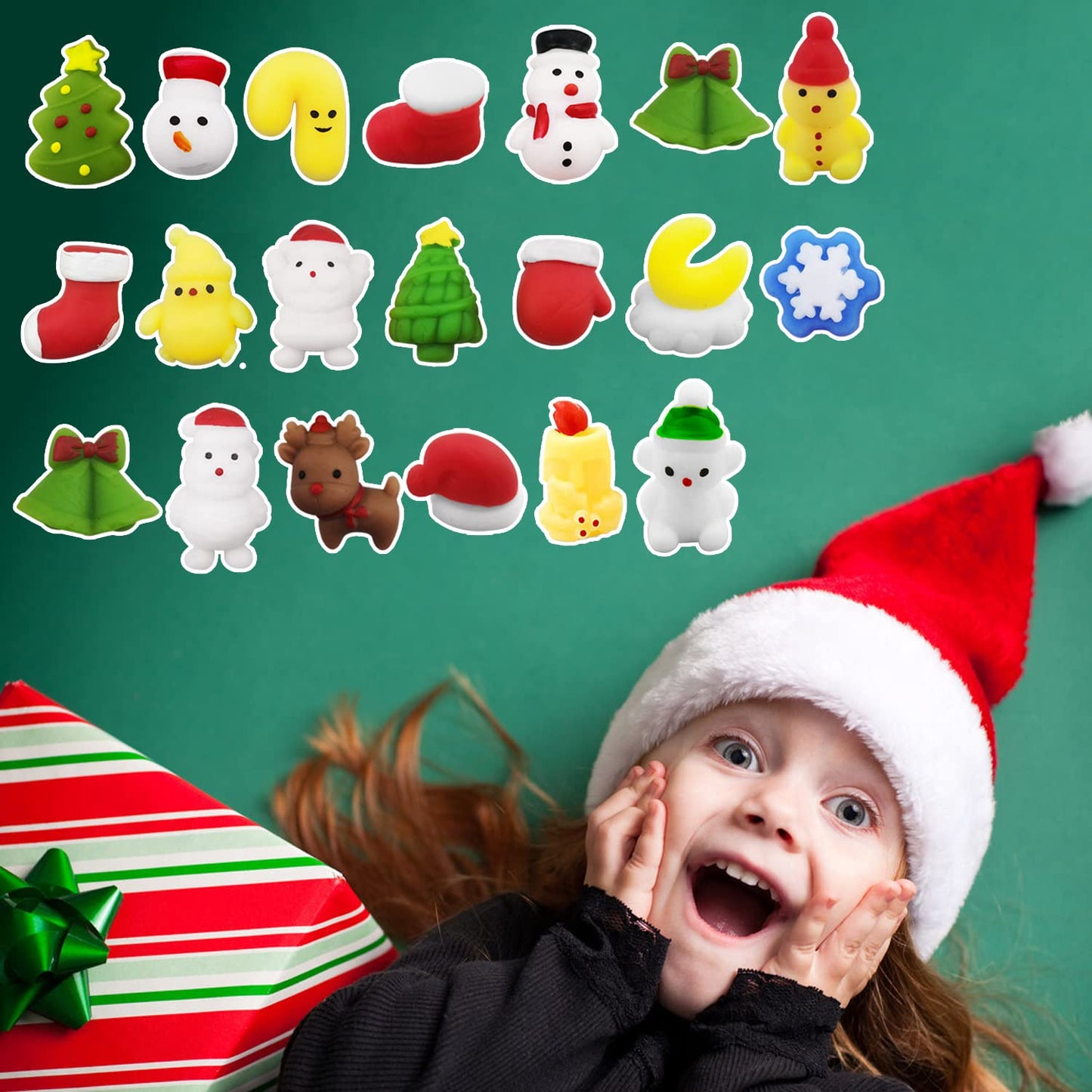 100pcs Christmas Party Favor Squishies Toys, Christmas Stocking Stuffers for Kids, Kawaii Squishy, Party Favors Mochi Squishy Toys Bulk, Xmas Gift Boys and Girls