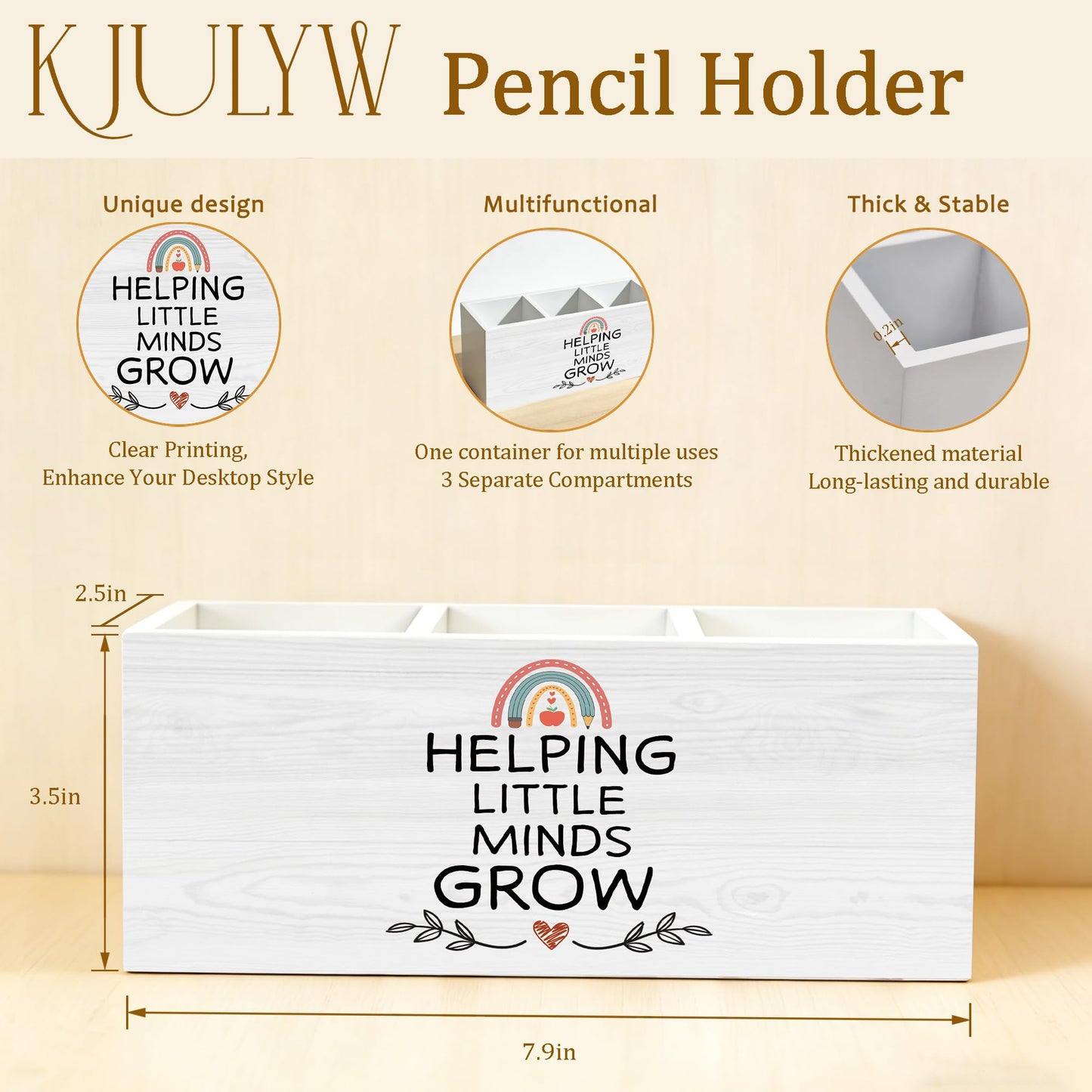 KJULYW Teacher Appreciation Gifts Pen Holder for Desk, Kindergarten Teacher Gifts for Women Coworker Wooden Box Pencil Pen Holder Organizer for Home Office Desk Accessories