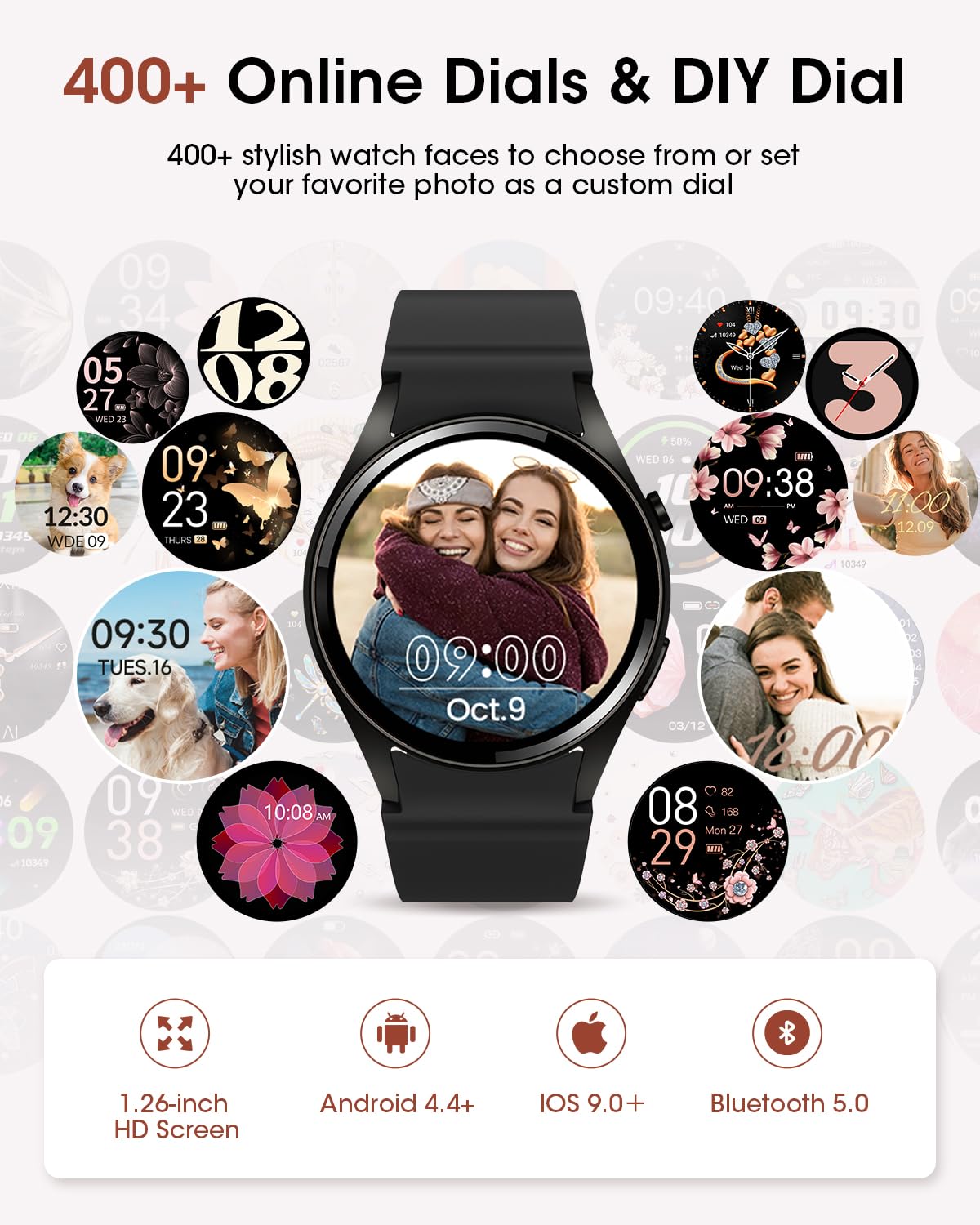 Smart Watch (Make/Answer Calls), 1.26" HD Smart Watches for Men/Women with Sleep/Heart Rate/SpO2 Monitor/120+ Sport Modes, Waterproof Fitness Tracker Watch, Smartwatch for iPhone/Samsung/Android, Gift