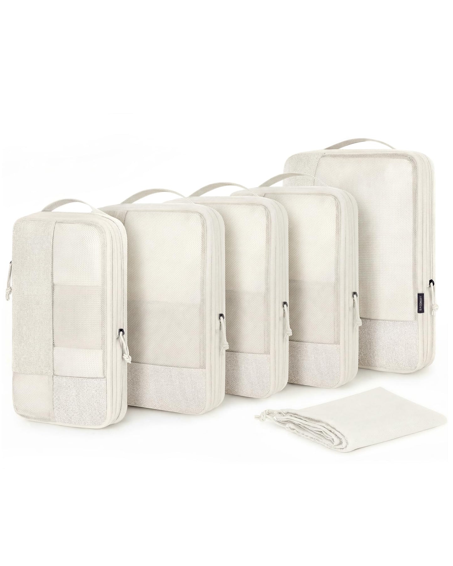BAGSMART Compression Packing Cubes, Durable Travel Packing Cubes for Carry-On Suitcase, Lightweight Compressible Luggage Organizer Cruise Ship Travel Essentials, 6-Pack 1L+3M+1S+Shoe Bag, Light Beige