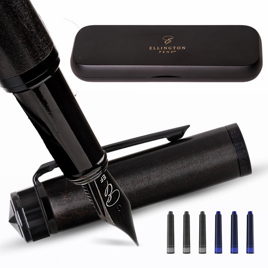 Ellington Pens Luxury Wood Fountain Pen Set – Fine Nib - Includes 6 Ink Cartridges, Wooden Pen Gift Box, Ink Converter - Wood Pen For Writing, Calligraphy, Journaling, Drawing (Ebon Elegance)