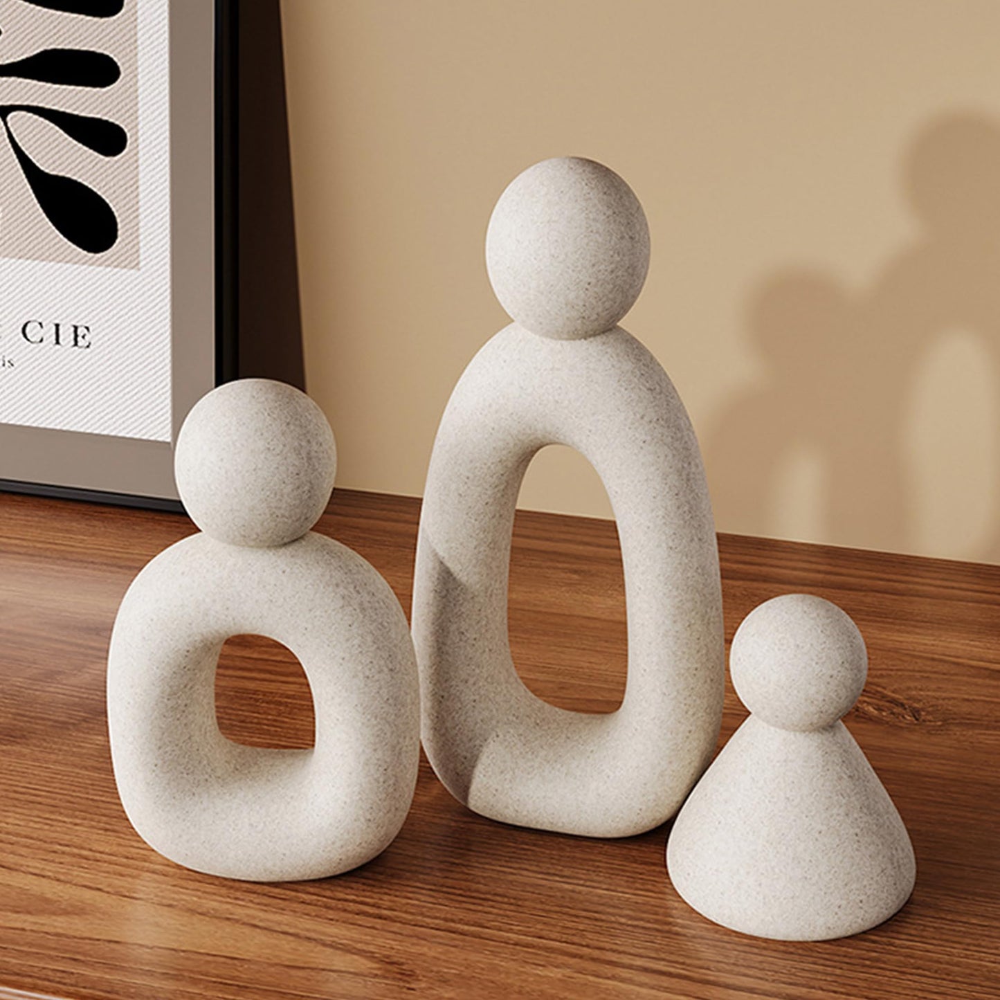 suruim Abstract Family of 3 Figurines Modern Sculptures Home Decorative Accents TV Stand Decor Bookshelf Knick Knacks Gifts for Shelves Entry Way Statues for Home Decor Living Room(White)