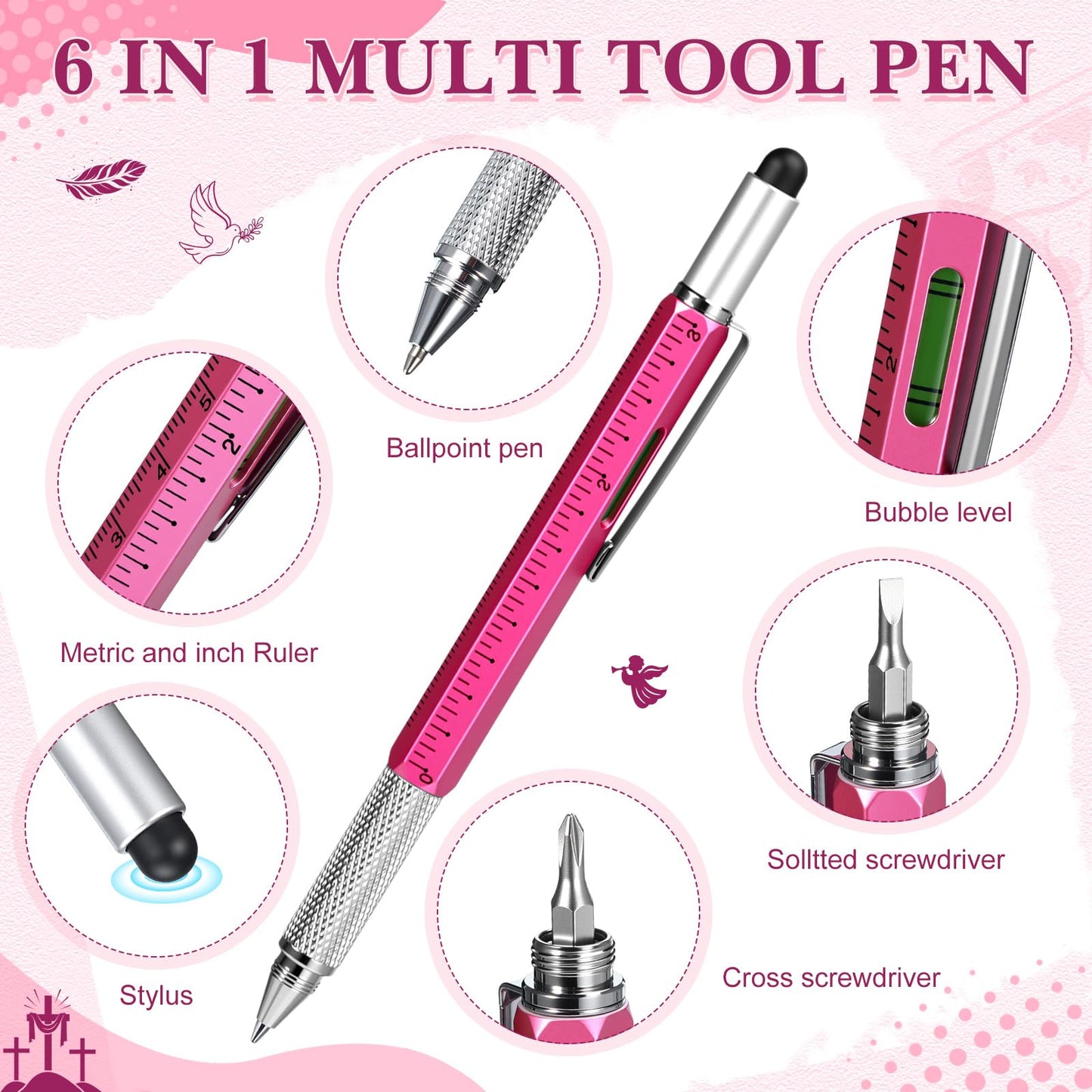 Pajean 24 Sets Christian Gifts for Women Include 6 in 1 Multitool Pens with Religious Bible Verse Scripture Bookmarks for Mother Day Nurses Teacher Employee Church Sunday School Office Favors Supplies