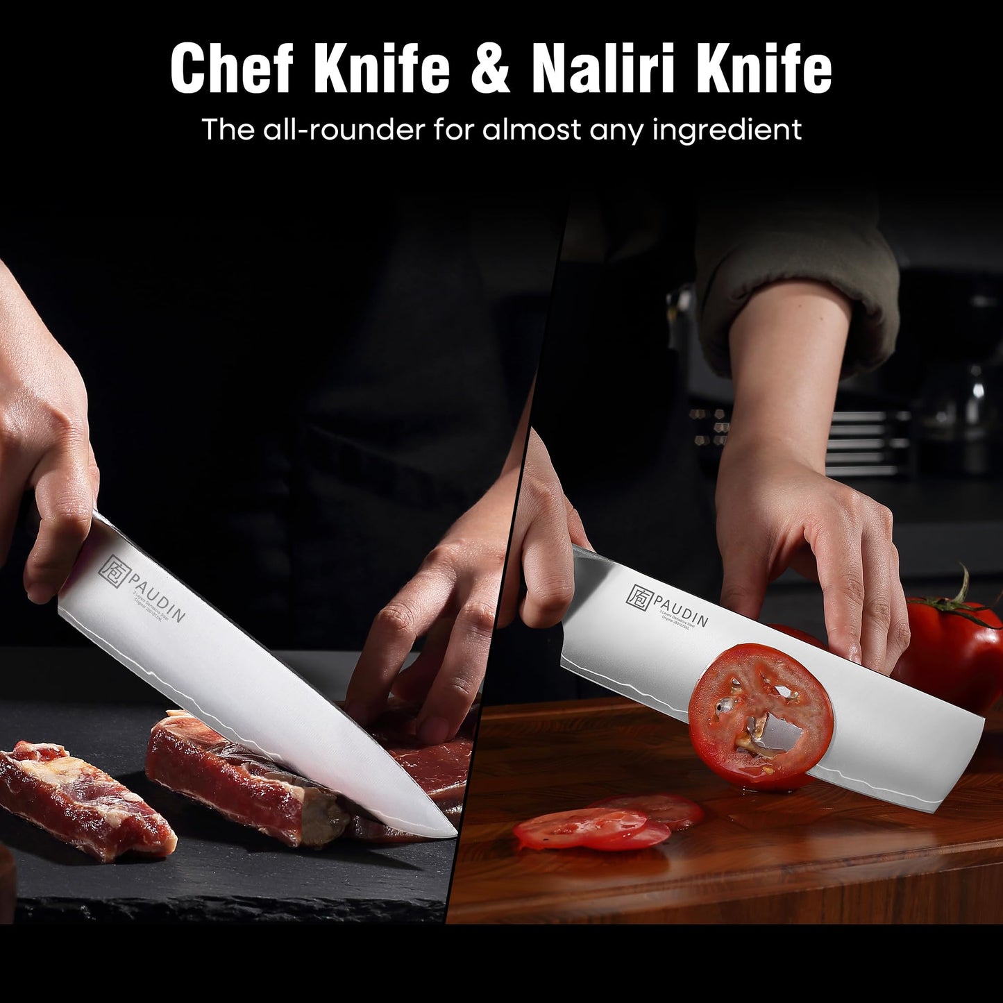 PAUDIN Kitchen Knife Set, 4 Pieces Chef Knife Set, High Carbon Stainless Steel Knife Set, Ultra-Sharp Knives Set for Kitchen with Ergonomic Wooden Handle, Gifts for Men and Women