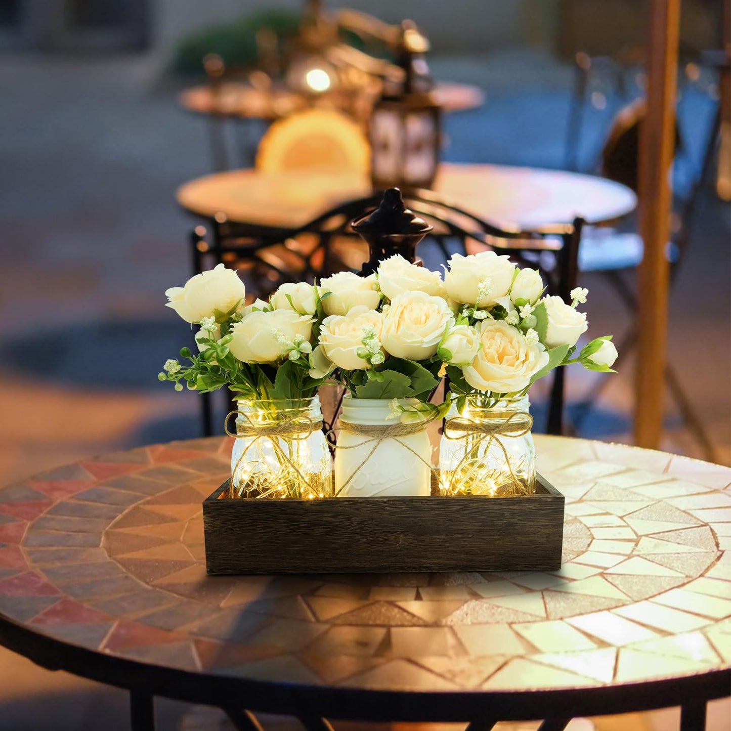 XXXFLOWER 3 Pcs Mason Jars Lights Fall Table Centerpieces - Birthday Gifts for Women Mom Wife,Indoor Decors for Farmhouse Coffee Table Dining Room Kitchen Wedding