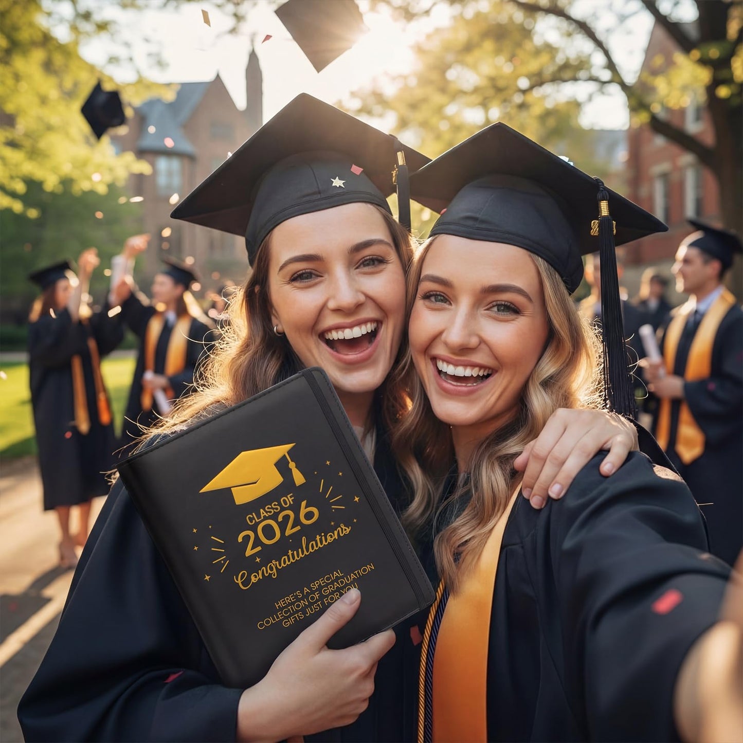 Funrous College Gift Card Book 7 x 5 Inch, Class of 2026 Graduation Gift Card Holder Book for Her/Him, First Year of College Survival Kit, 25 Cards Booklet for Graduates, Black Gold