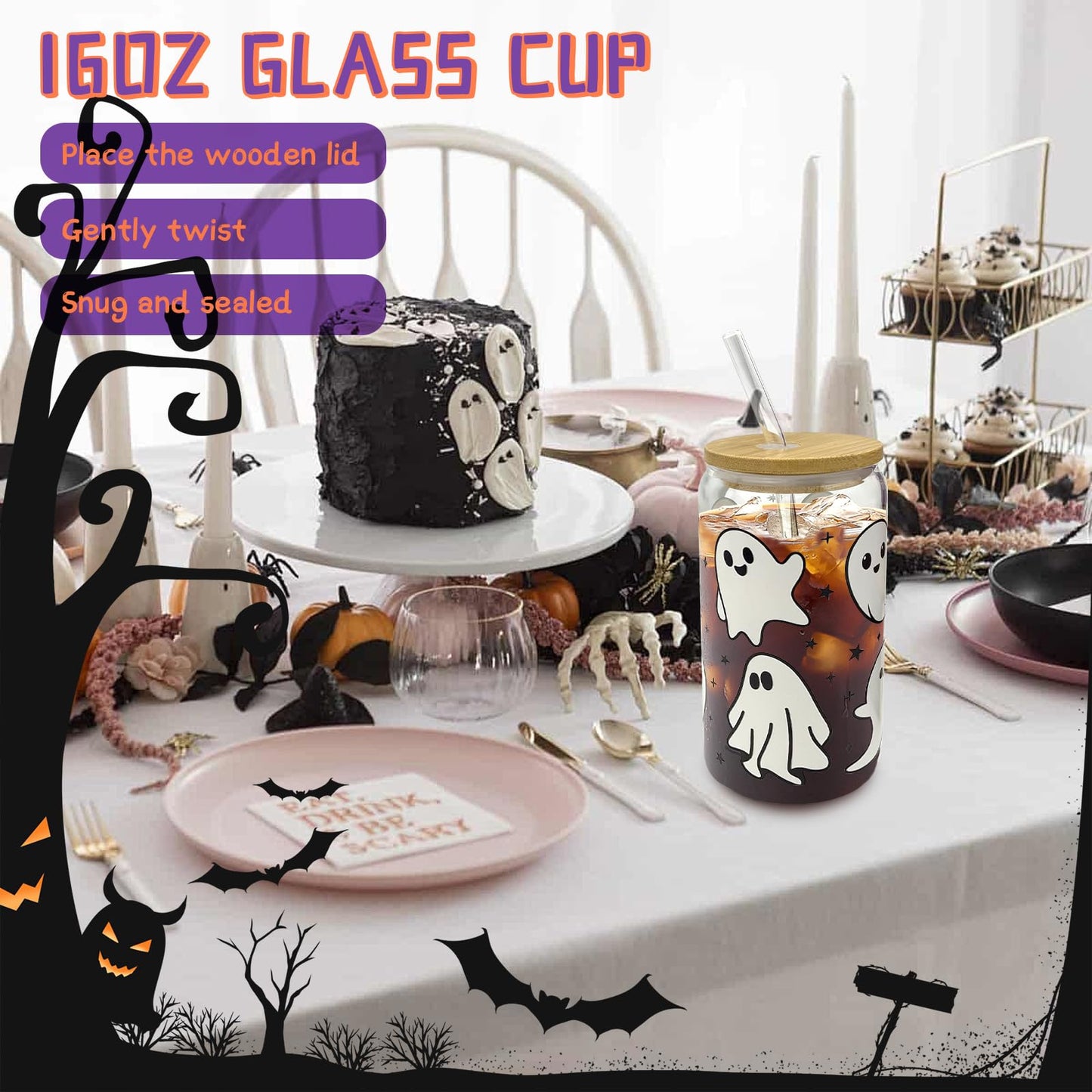 MHSMHL Boo Basket Stuffers for Women, Halloween Gifts for Women, Cute Halloween Boo Basket for Teens Girls Her Sister Friend Adults With Spooky Glass Cups