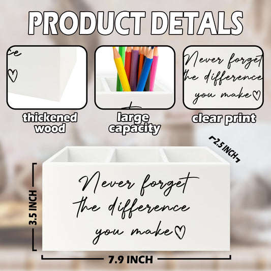 XPH Difference Maker Gift Pen Pencil Holder Organizer for Desk, Thank You Gifts for Teachers Coworkers, Never Forget the Difference You Make Wooden Box Sign for Office Desk Tabletop Decorations