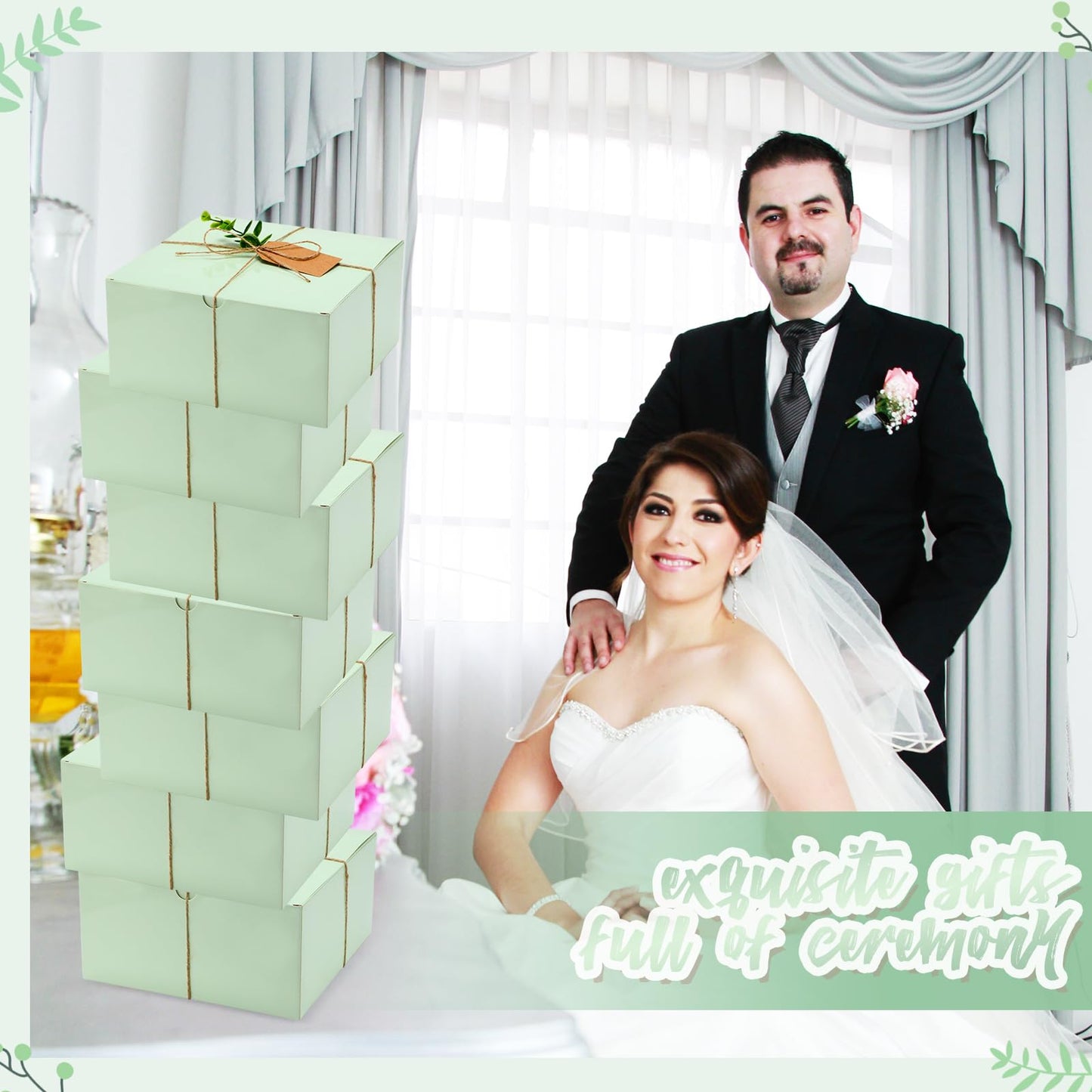 Crtiin 8 Pack Gift Boxes Set 8 x 8 x 4 Inch Green Paper Bridesmaid Proposal Gifts Box with Lids for Presents Wedding Bridal Valentine's Day Easter Mother's Day Birthday Gift Packaging Party Favors