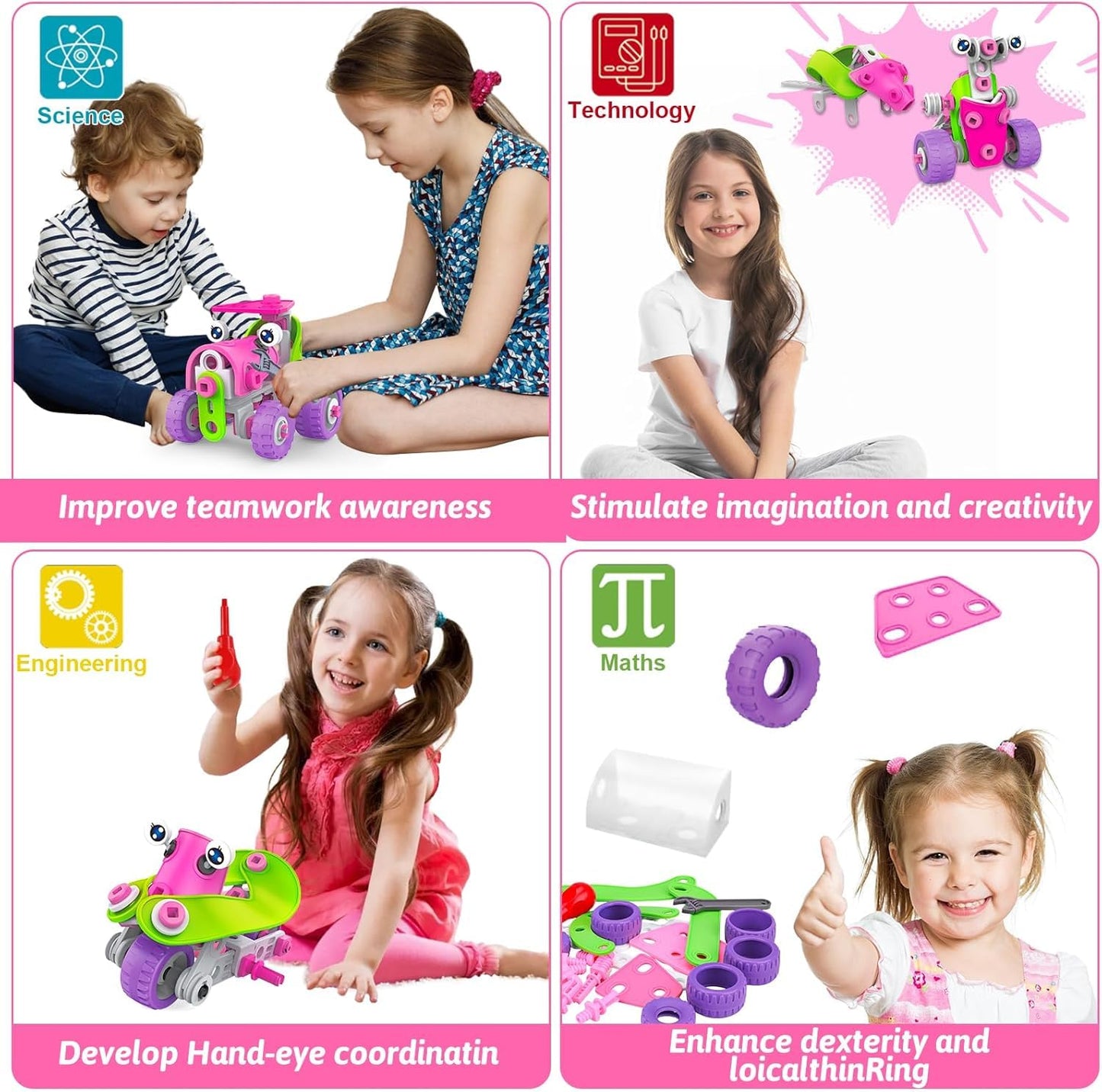 STEM Toys for 4 5 6 7 8+ Year Old Girl Birthday Gifts Pink Educational Building Toys for Kids Ages 4-8 5-7 8-10 Stem Activities Construction Toy for Girls 4-6 6-8 Creative Games Holiday Idea Gift