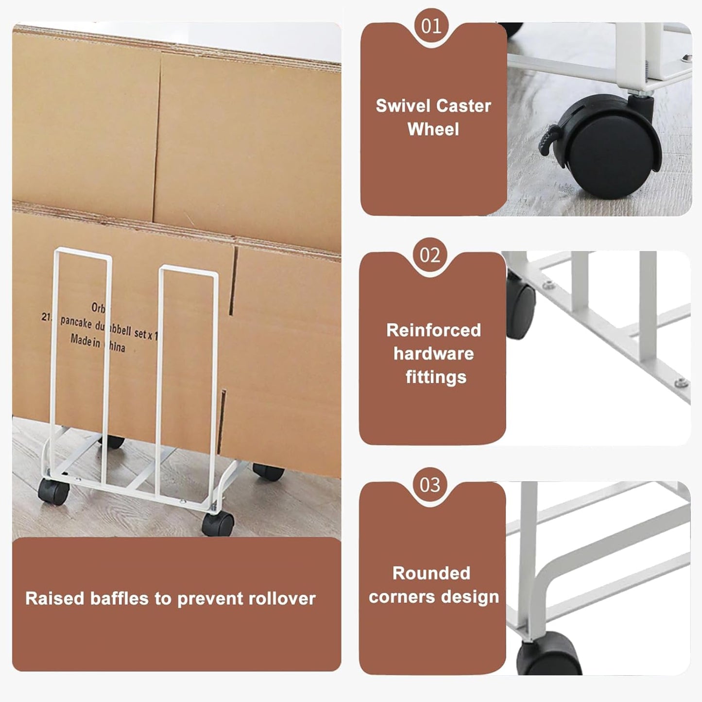 HUDABAIDI Carton Storage Rack, Portable Cardboard Recycling Organizer Stand with Caster Wheels to Store, Transport Cardboard for Home Warehouse Shipping Station, 12.2x10.2x17.1in (White)