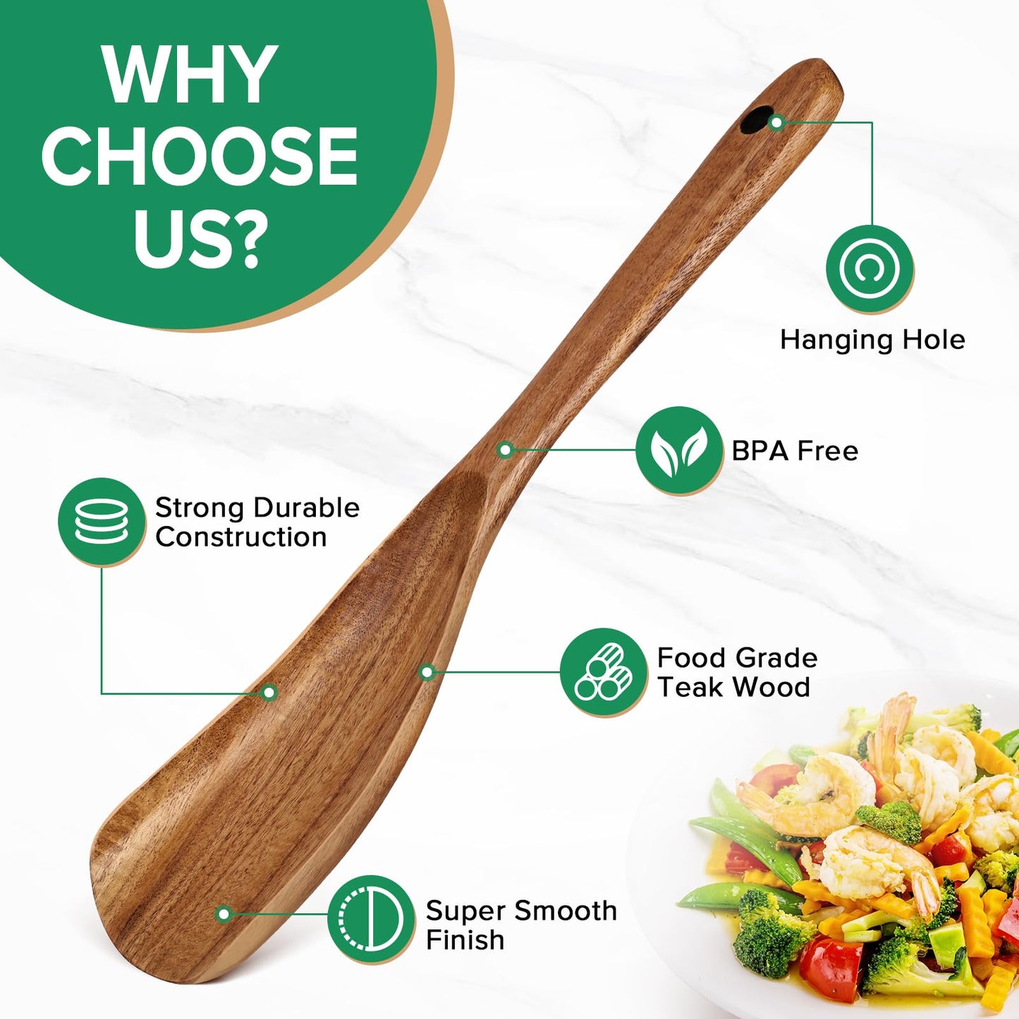 Wooden Spoons for Cooking, Multifunction Cooking Spoon Spatula, Teak Wood Handle Spoonula for Mixing Scoop Scrape, Wooden Kitchen Utensils for Cast Iron Skillets & Non-Stick Cookwares,11.4″,2 Pack