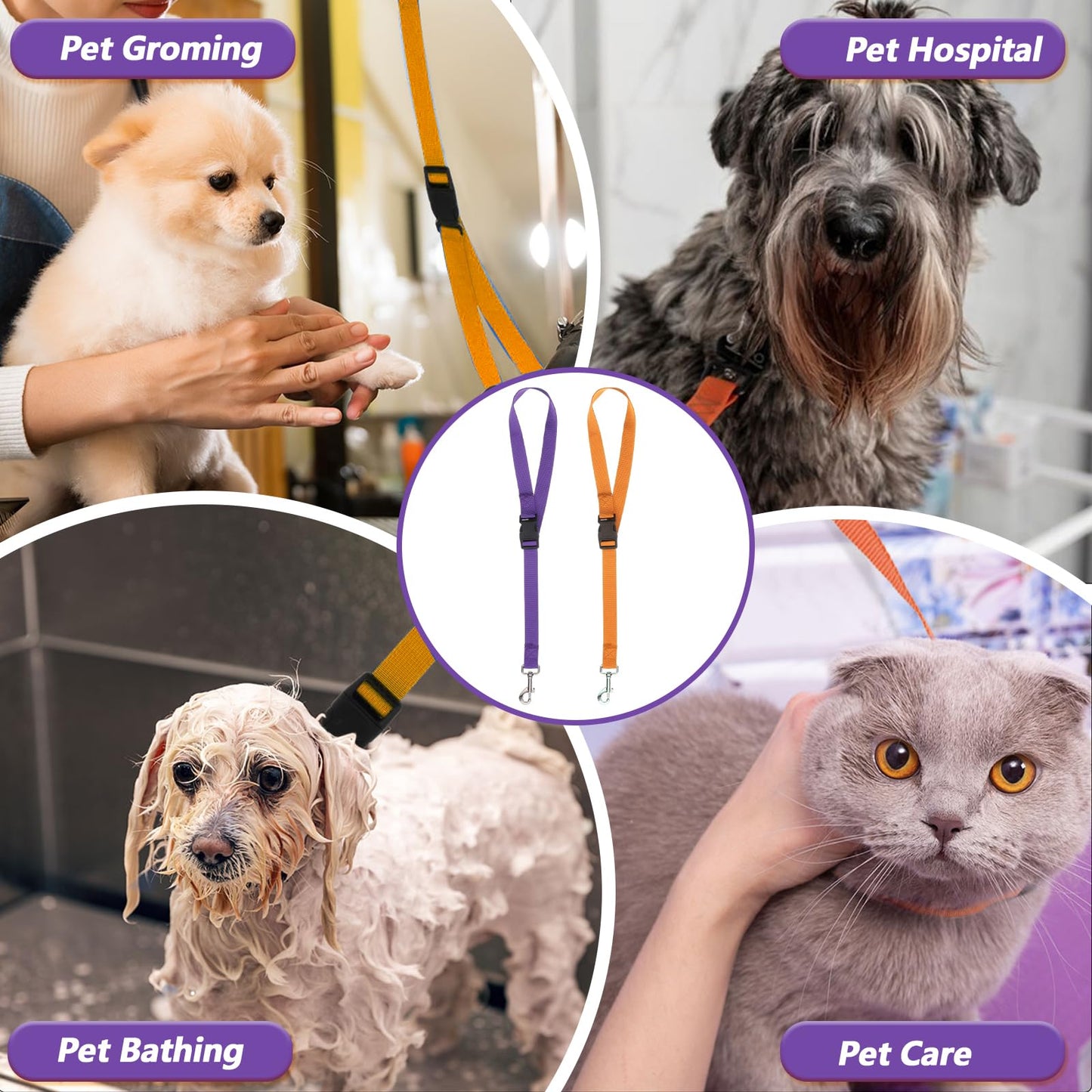 Heclia Pet Dog Grooming Loops Nylon Restraint Noose Adjustable Fixed Dog Cat Safety Rope for Pet Grooming Table at Home Dogs Hanging Harness for Nail Trimming Slip Leads 80 cm Safety Tether Bel 2pcs