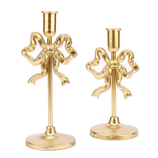 Gold Bow Tie Candle Holders, Vintage Brass Candlestick Holders for Pillar Candles, Halloween & Christmas Table Decor, Gothic Centerpiece for Dining Table, Housewarming Gifts