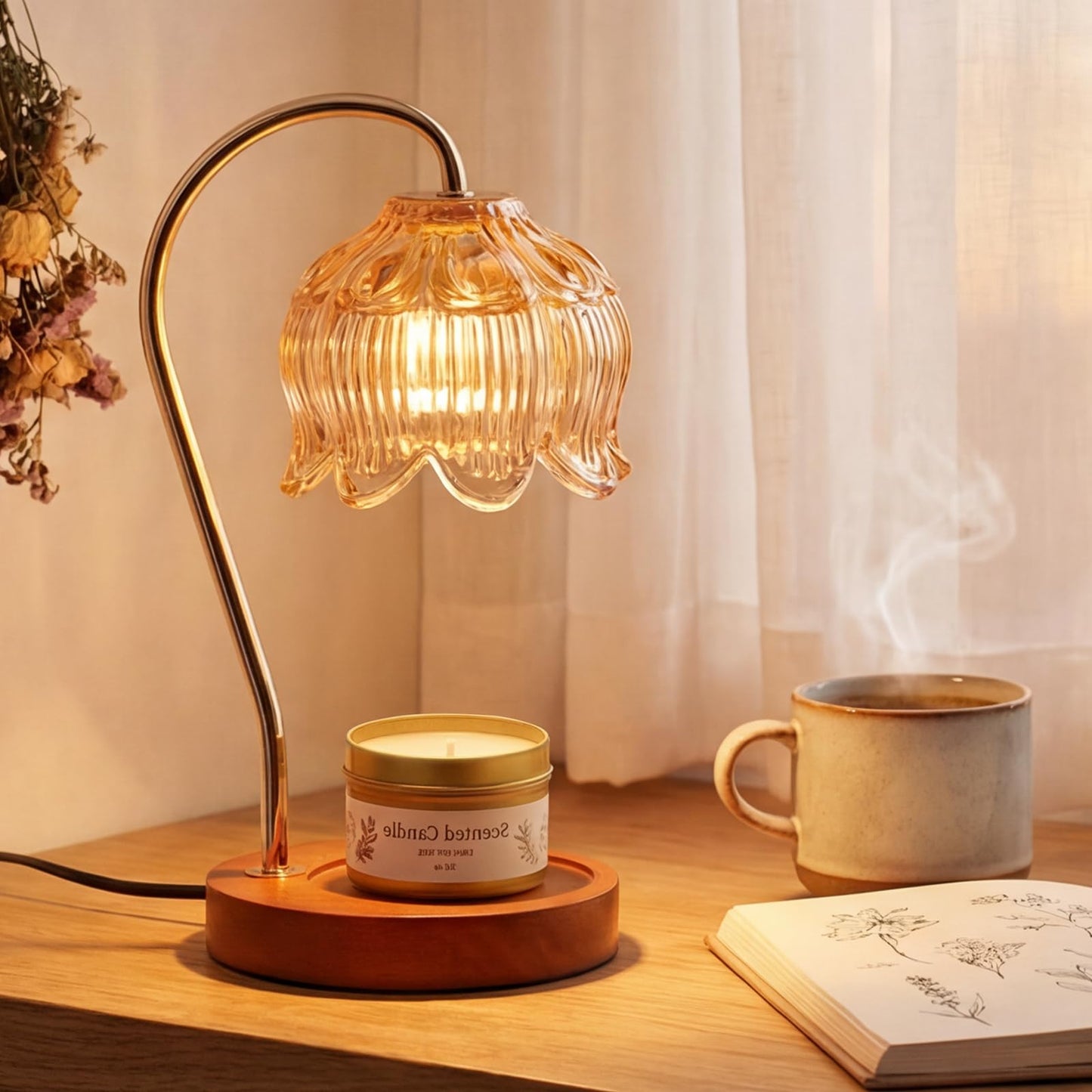 Funistree Candle Warmer Lamp Gift Set with 3 Jar Candles & Gift Box, Gifts for Women Mothers Day Birthday, Mom Sister Friend Gift, Lavender, Vanilla, Ebony, 2 Bulbs