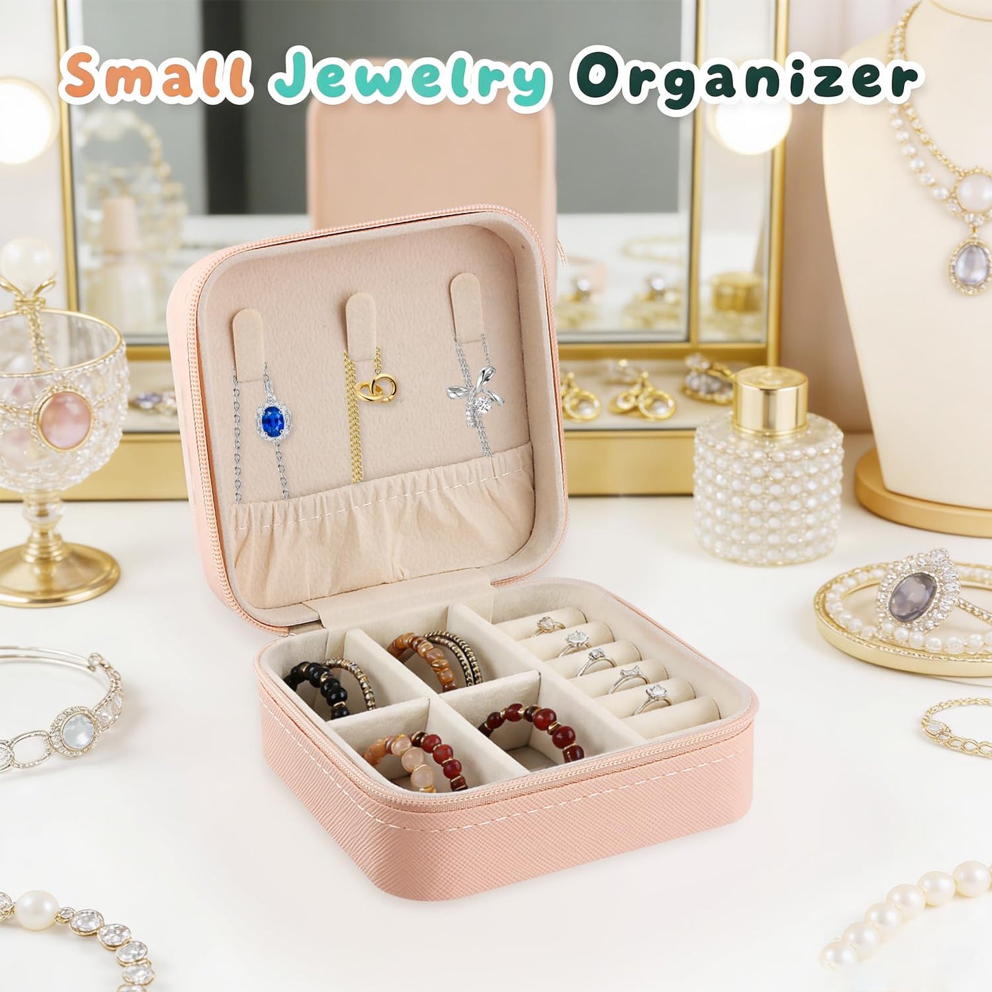 Mirrline 4 Pcs Travel Jewelry Case Small Jewelry Organizer Storage Box Mini Jewelry Travel Case for Women Girl Rings Earrings Necklaces Gifts - 4 Color