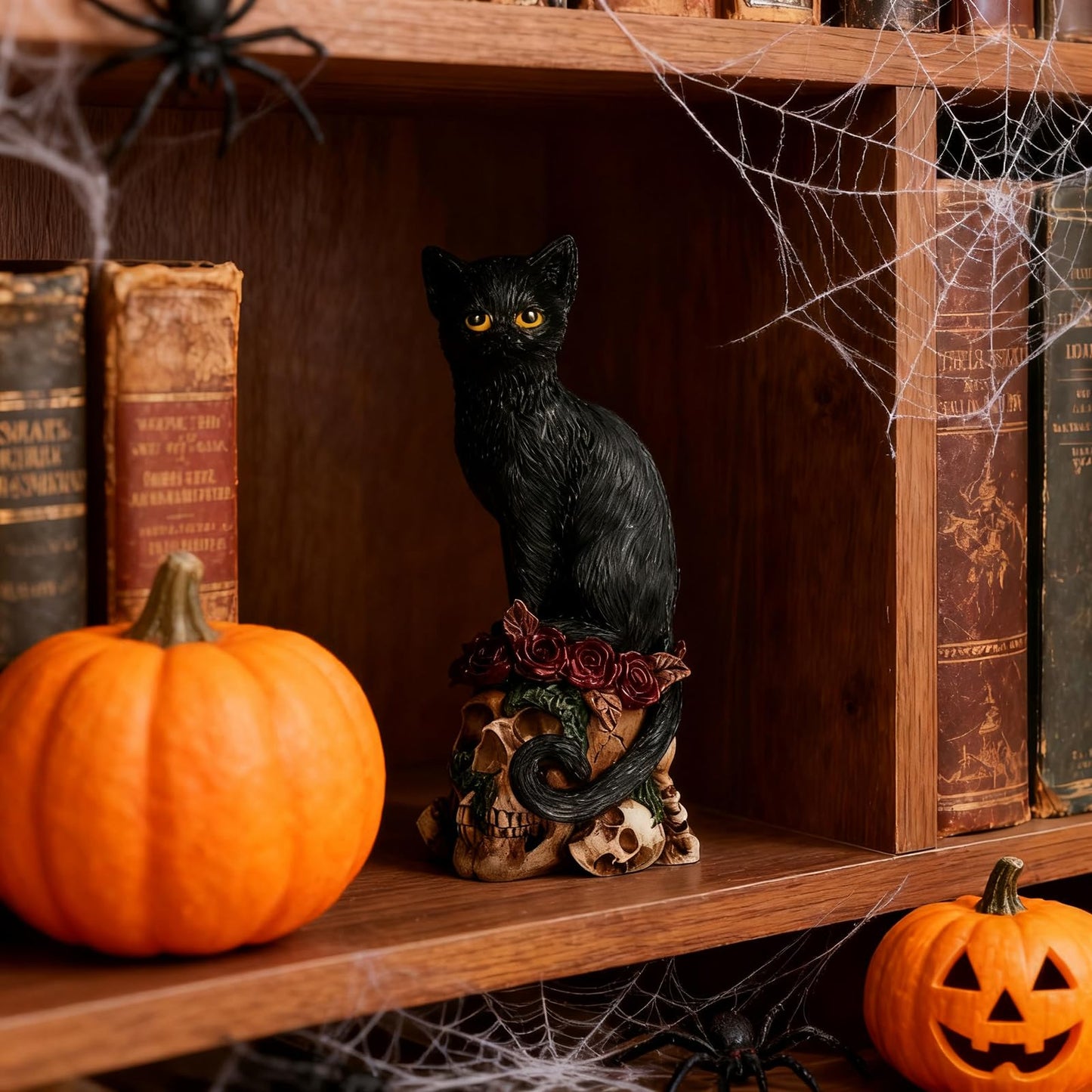 Black Cat Skull Statue, Gothic Resin Sculpture for Home Decor, Spooky Occult Witchy Dark Academia Collectible, Spring Gift for Cat Lovers Goth Collectors Men Women, Birthday Anniversary Housewarming
