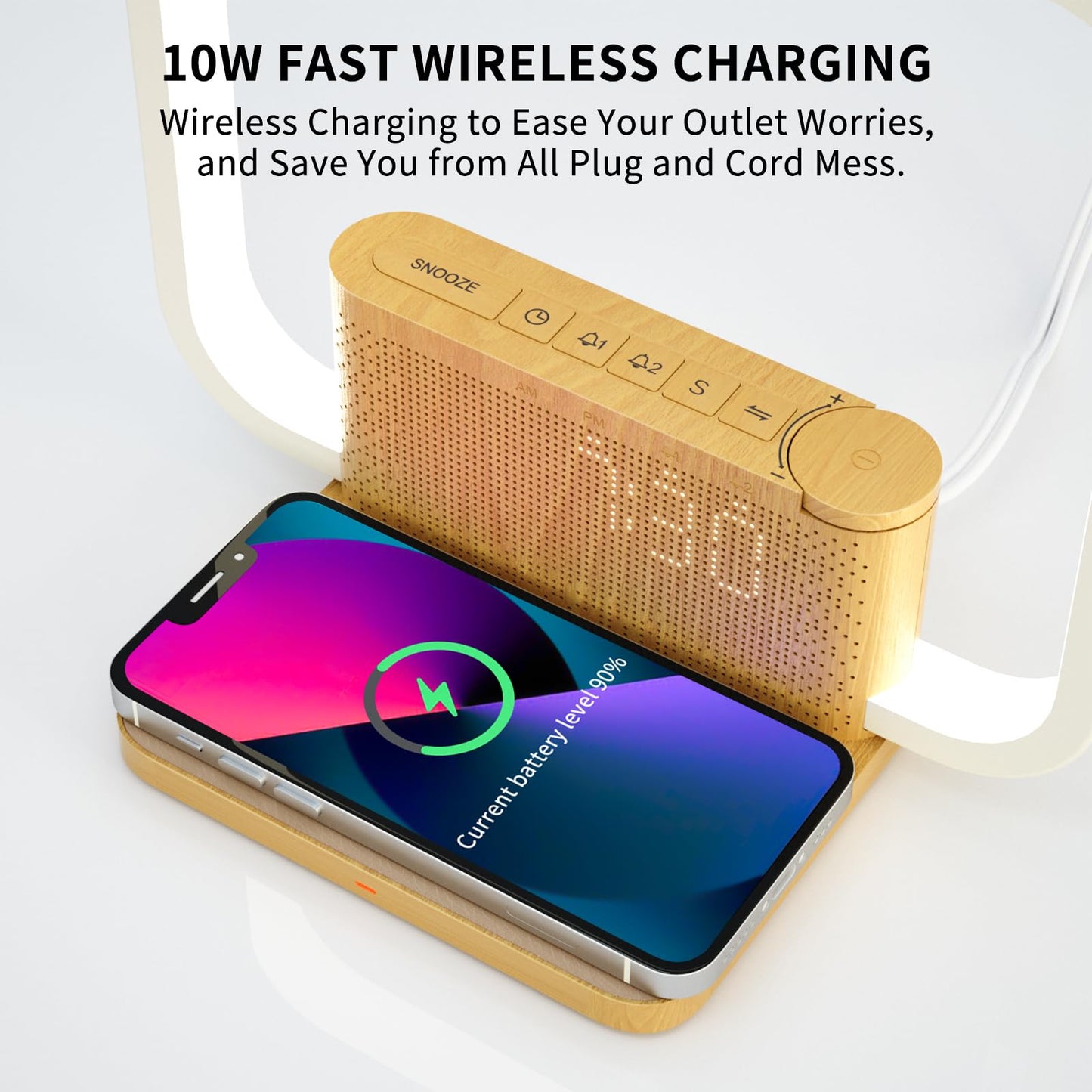 Sunrise Alarm Clock with Wireless Charging Desk Touch Lamp 3 Level Dimmable Wake-up Light Bedside Lamps for Bedroom Living Room,Sunrise Lamp with 10 Natural White Noise Sound 30/60/90 Mins countdown