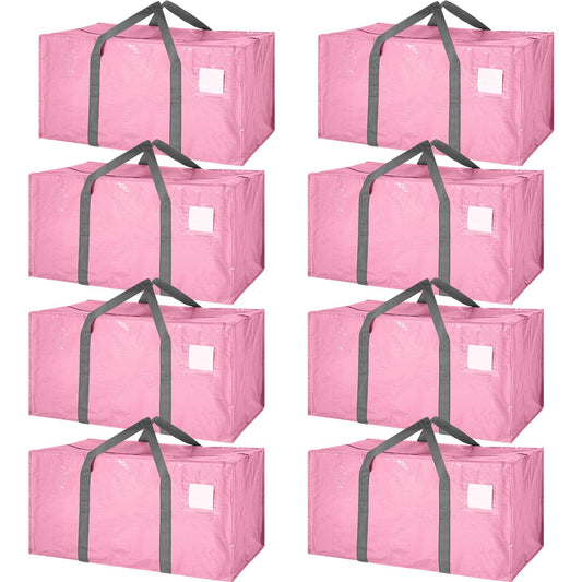 Vincreem 8 Pack Extra Large Moving Bags 65LBs Heavy Duty Packing Bags with Extra Long Handles and Zippers Storage Totes for College Students Room Dorm Essentials Packing Supplies(Pink)