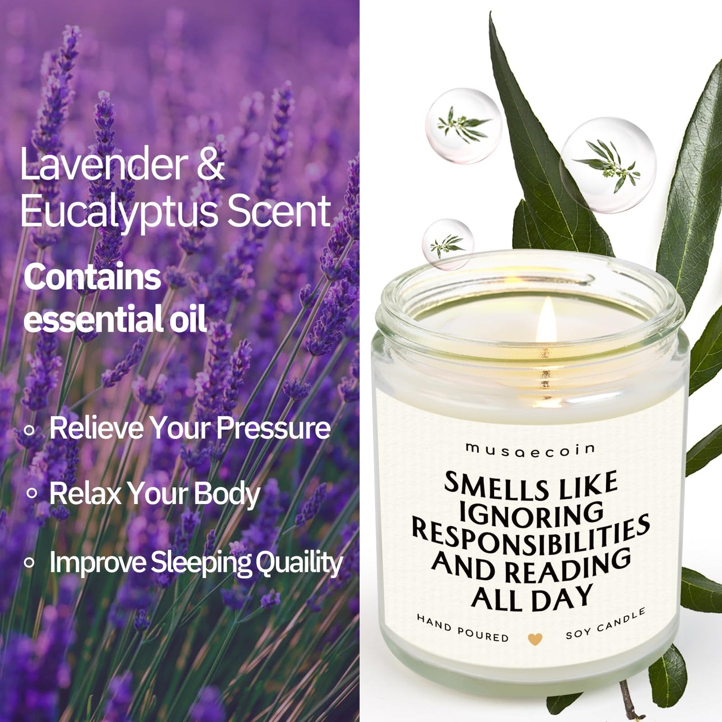musaecoin Book Lovers Gifts, Funny Gifts for Book Lovers, Birthday Bookish Presents for Readers Librarian Bookworm - Handmade Lavender Candle 7oz