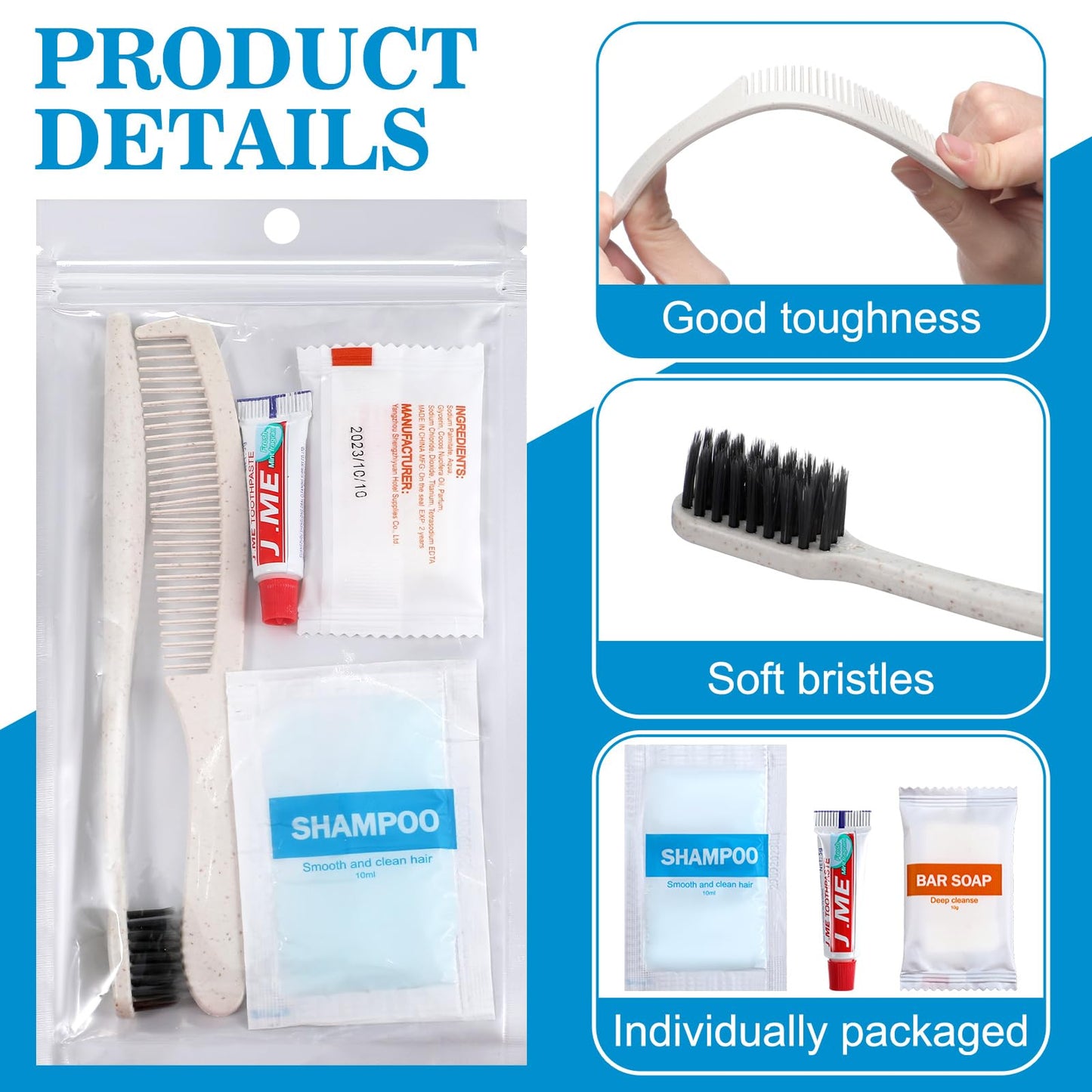 Hushee 96 Sets Bulk Hygiene Kit for Homeless, Includes Shampoo Soap Bar Comb Toothbrushes with Toothpaste Individually Wrapped Basic Toiletry Kits for Travel Charity Hotel Hospitality Industries
