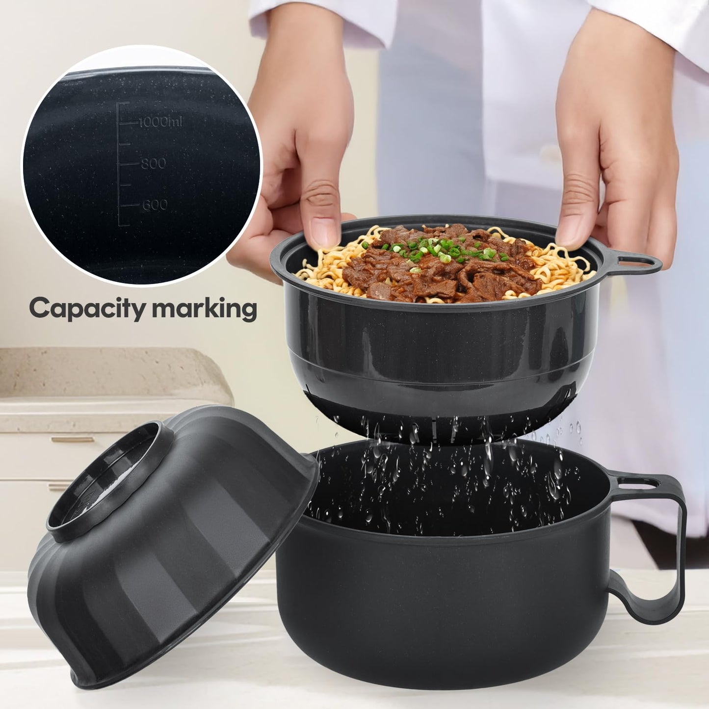 Large Ramen Bowl, Ramen Noodle Bowls Microwavable, Ramen Cooker with strainer, Microwave Pasta Cooker, Ramen Bowl Microwave Gift for College Boys Girls Male Female Dorm Room Essentials Instant Lunch