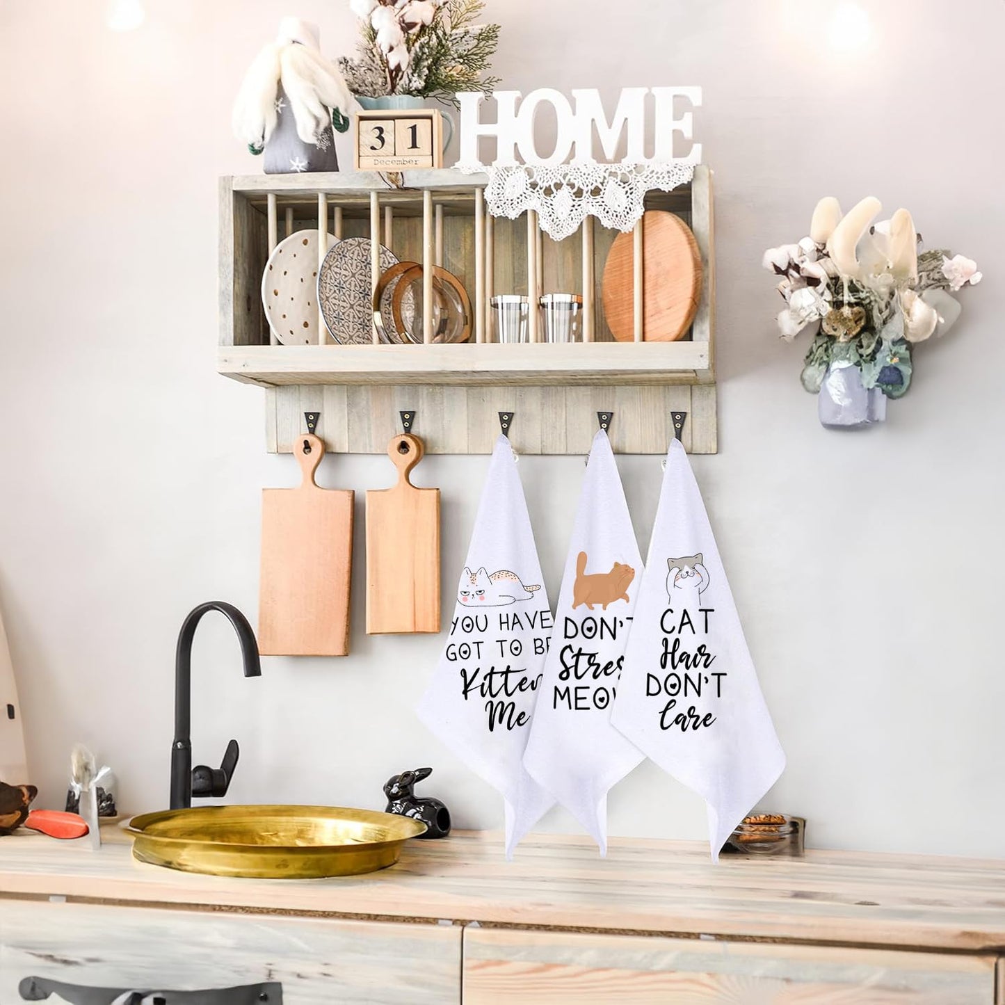 Vinjoy Funny Cat Puns Kitchen Dish Towels Set of 4 – Microfiber Waffle Tea Towels – Housewarming Gifts, Cat Lady Kitchen Gifts, Decorative and Functional Funny Towels for Home, Wedding, Secret Santa