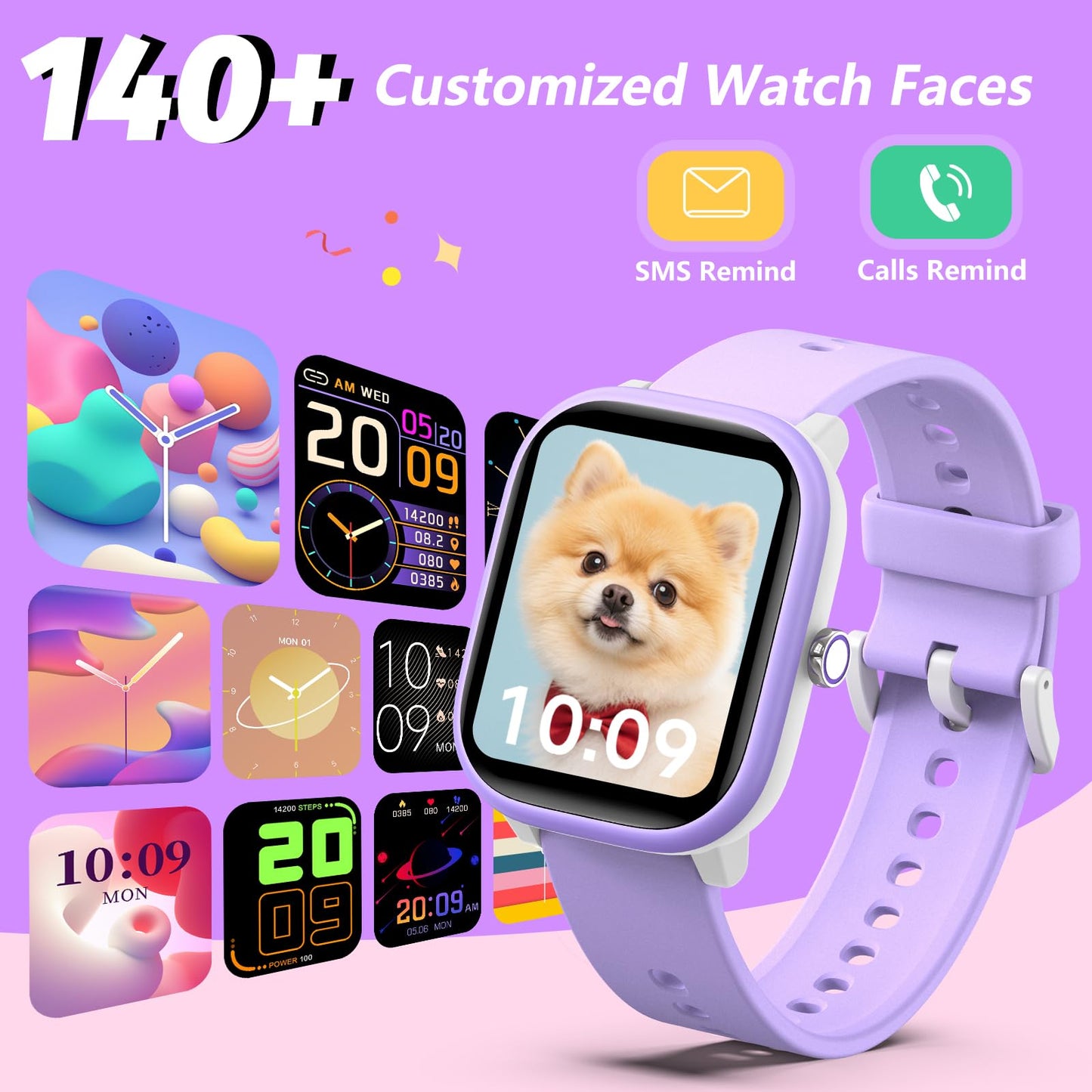Kids Wach for Girls Boys 6-15 Year Old - Smart Watch for Kids 1.8" Fitness Tracker,No Phone needed,Pedometer Sleep Monitor Heart Rate Waterproof,Puzzle Game for Girls Boys Teens Birthday Gift (Purple)