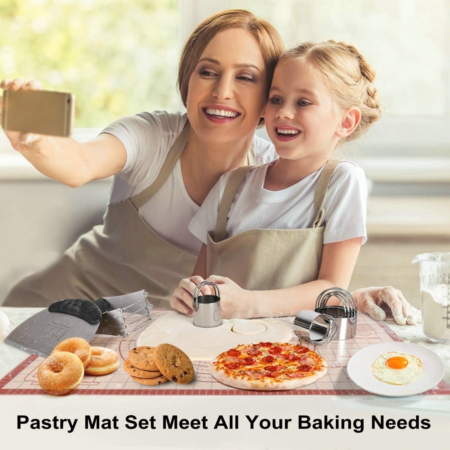 Biscuit Cutter,Pastry Cutter, Bench Scraper, Silicone Pastry Dough Baking Mat Set, Baking Tools and Accessories Kit