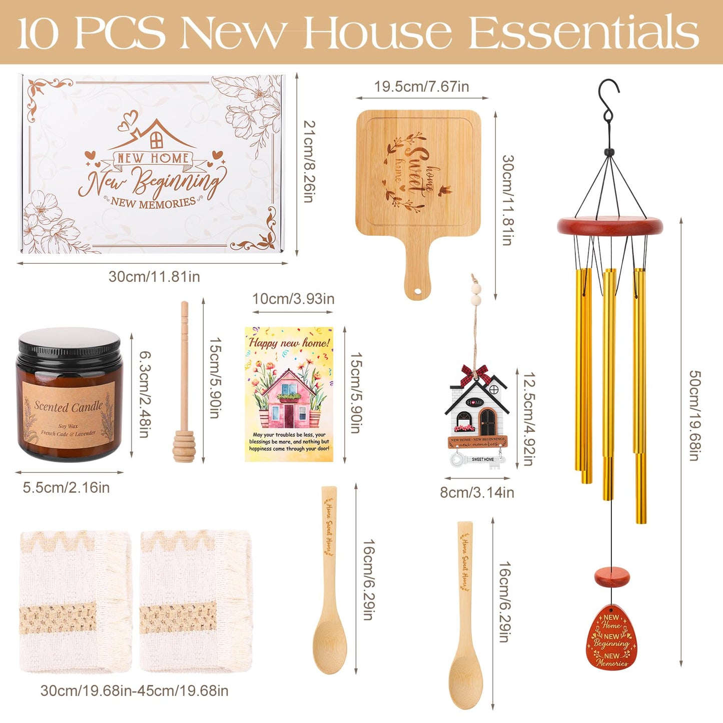 Hoemwarm House Warming Gifts New Home,10 Pcs New House Essentials Closing Gifts for Homebuyers,Gift Basket with Serving Boards Realtors Closing Gift for Women Men