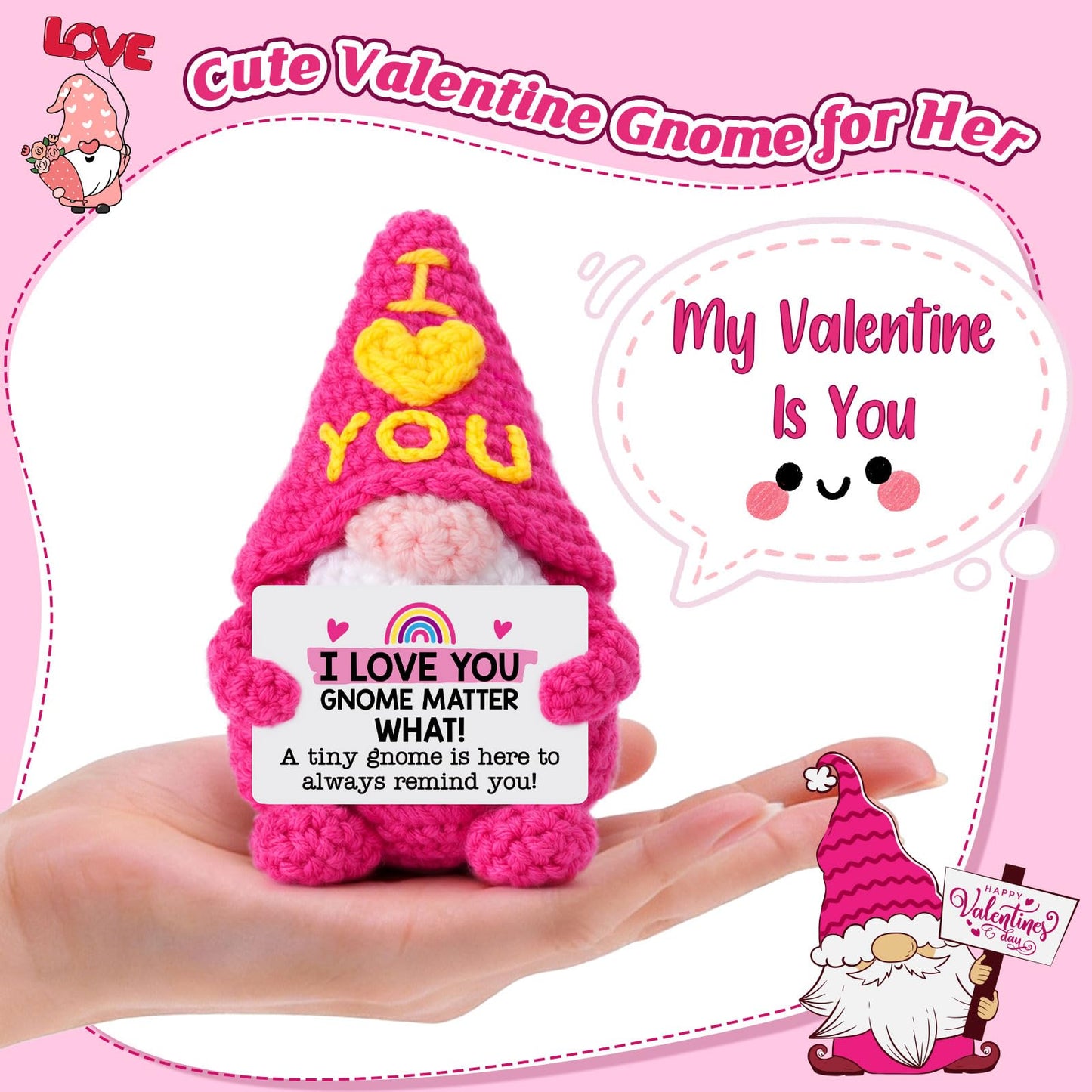 XgiftCreat Gifts for Girlfriend Her Anniversary - Cute Crochet Gnome Gift for Wife Women Boyfriend Husband Him Couple, Mothers Mother's Day Birthday Wedding Romantic Long Distance Sweetest Day Gift