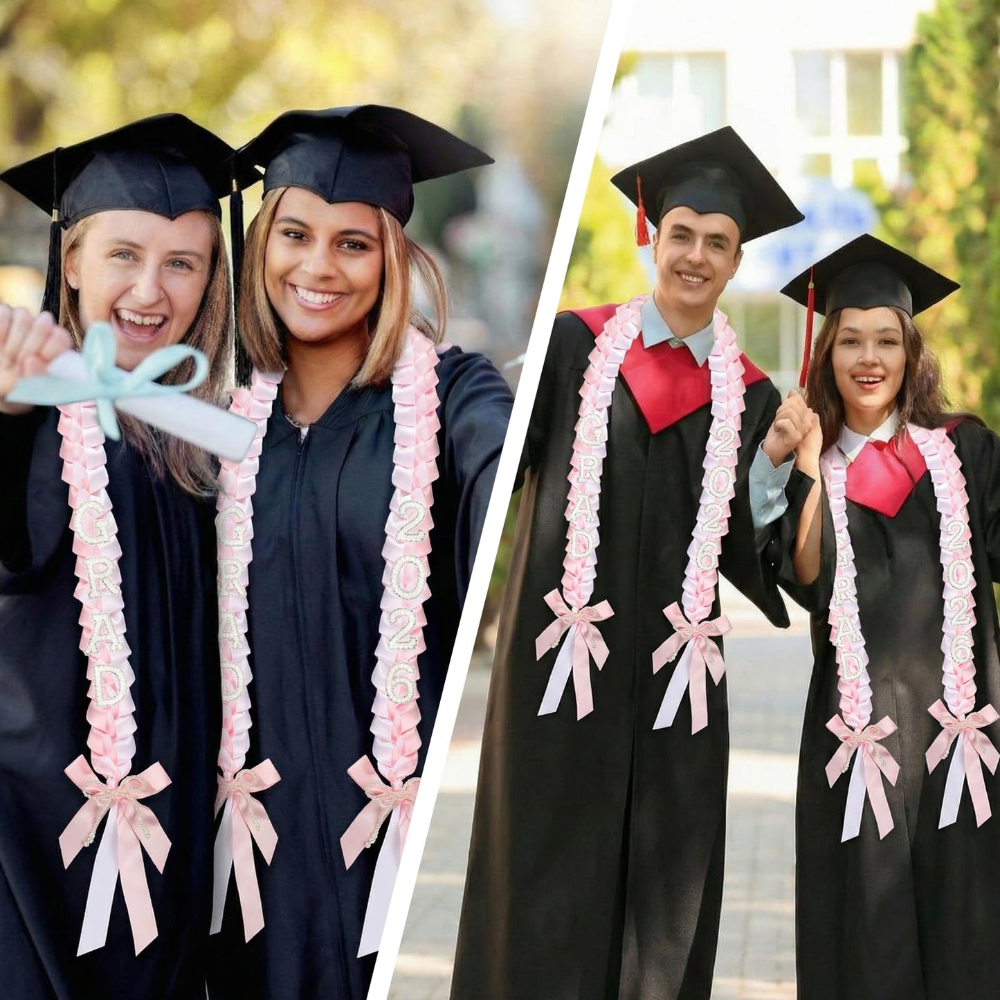Suncalla 2026 Graduation Lei Bow Braided Ribbon Necklace Kit Graduation Ceremony Gift Photo Props for College Graduate DIY Decors Party Supplies Gown Accessories(Pink)