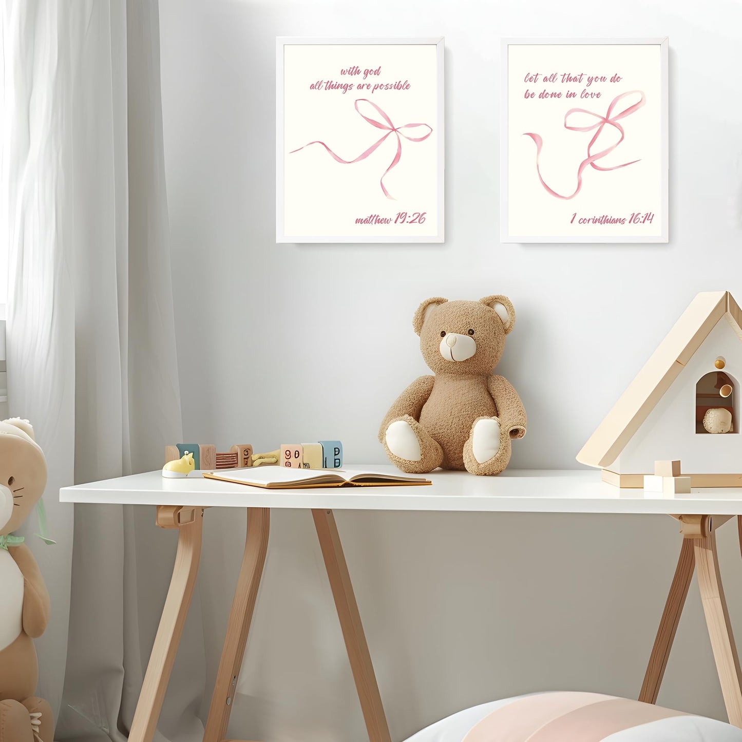 LARTSFRO Coquette Pink Bow Wall Art Decor Posters, Pink Bow Room Bedroom Bathroom Dorm Wall Art Decor Aesthetic for College Teen Girls Gifts, Inspirational Bible Verses Bow Wall Decor, 10x8 Inch Set of 4 Bow Pictures UNFRAMED