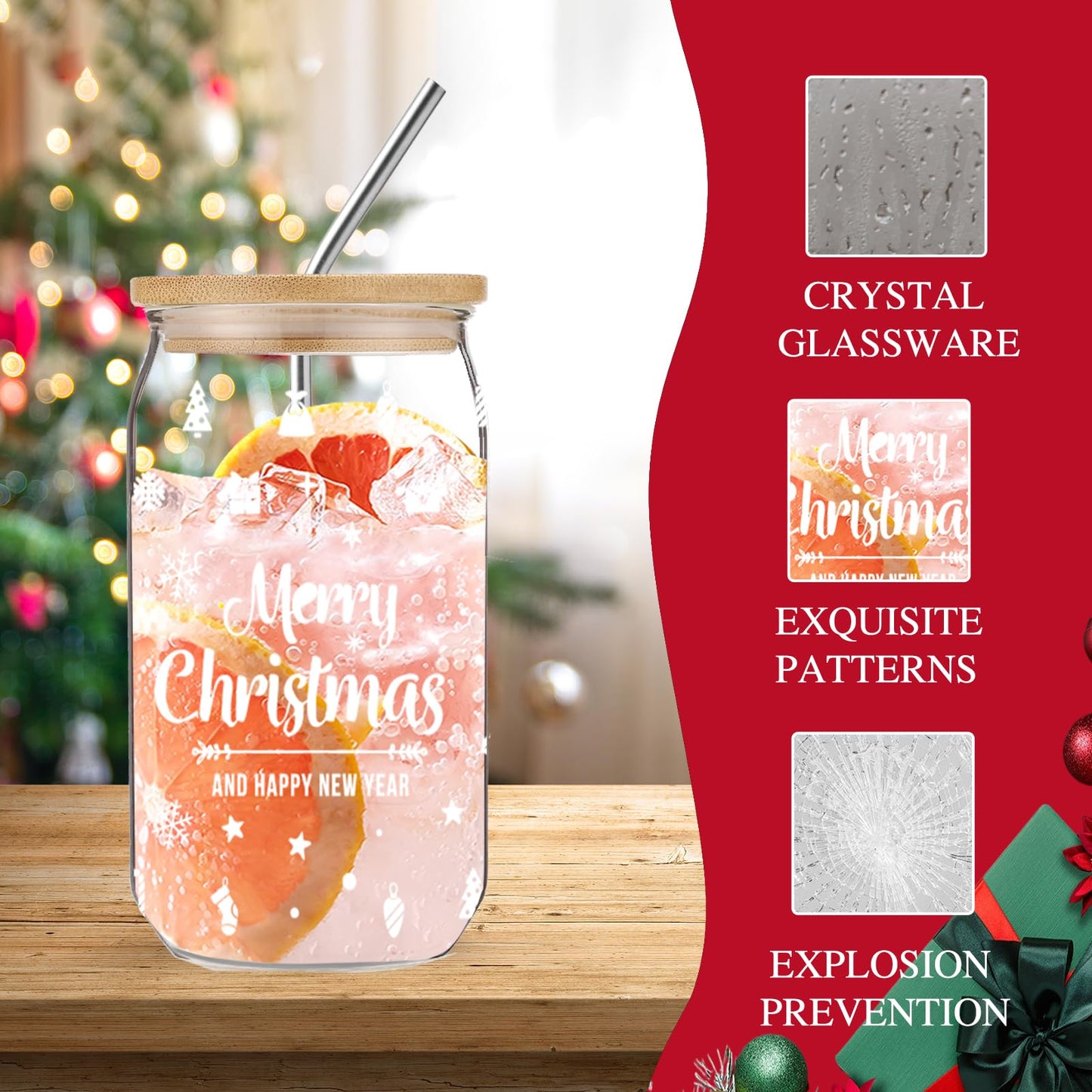 Christmas Gifts for Women, Unique Birthday Gifts for Mom from Daughter, Grandma, Sister, Wife, Coworker, Gifts Ideas Set with 16oz Glass Cup, Christmas Hair Clip