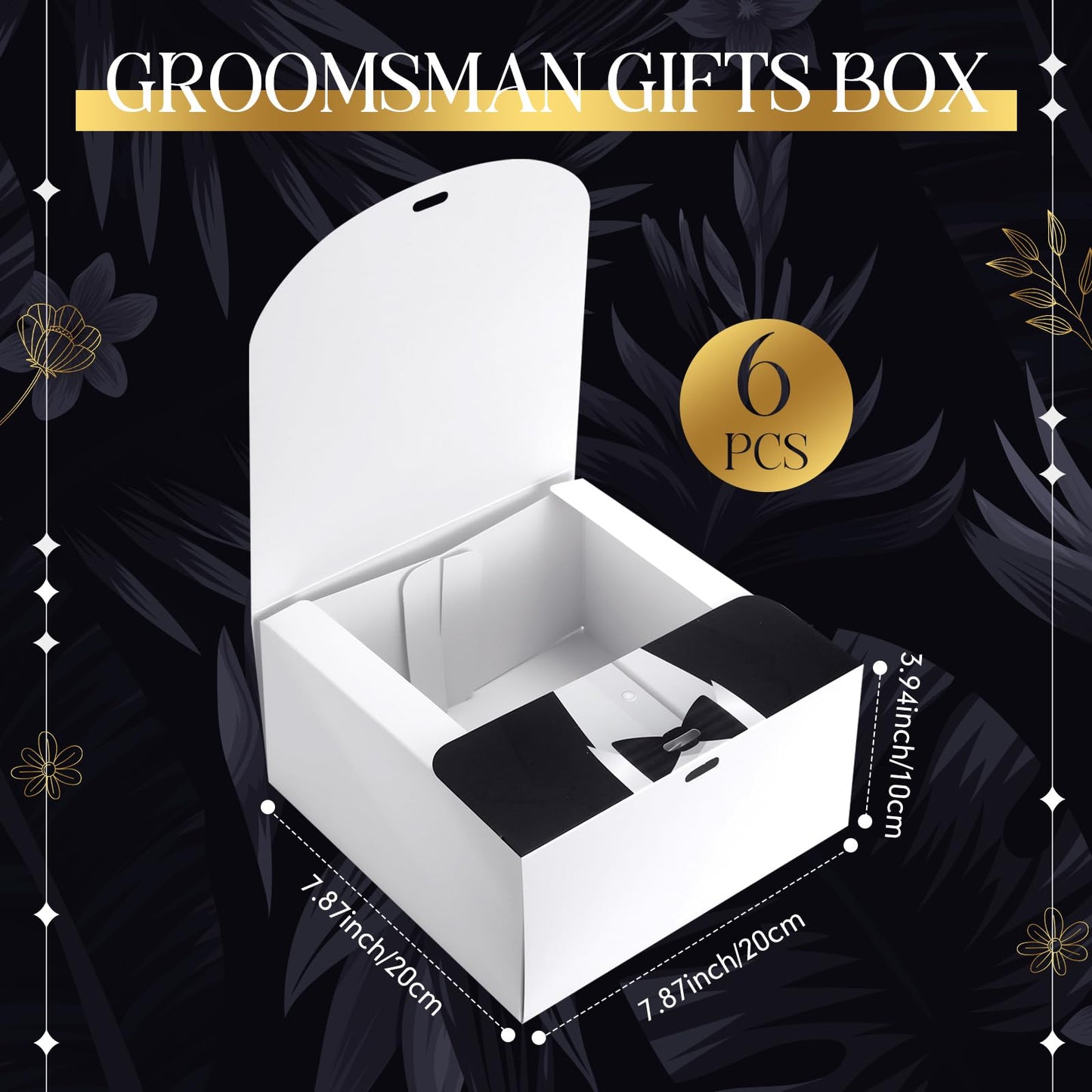 Motipuns Set of 6 Groomsmen Box with Ribbon Groomsman Proposal Gift for Men Paper Gift Boxes for Wedding Birthday Graduation Father's Day, 7.87 x 7.87 x 3.94''(Black)