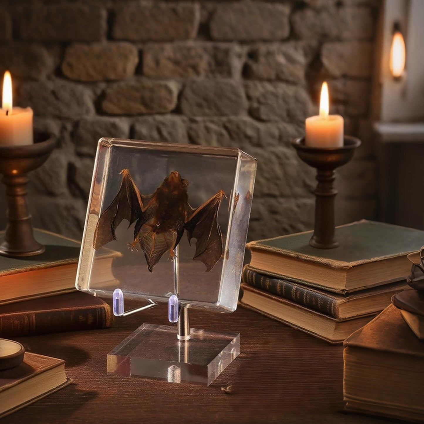 Taxidermy Bat, Real Bat Specimens Animal Specimen in Resin with Acrylic Base Display Stand for Science Classroom Science Education.Unique Gift for Fans of Taxidermy, Animal Skull, Oddities, Biology