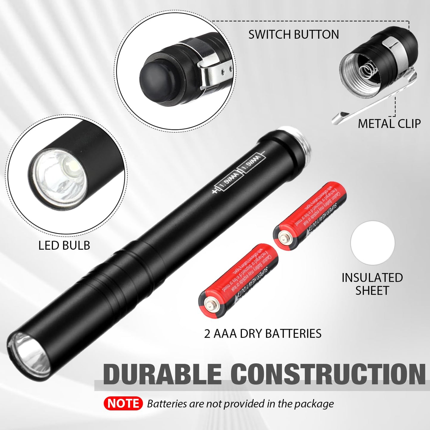 Rossesay 24 Pack Mini Pen Flashlights Bulk Gifts LED Pen Lights Aluminum Pocket Flashlights with Clips Small Handheld Torches for Men Camping Hiking Emergency Outdoor (Black)
