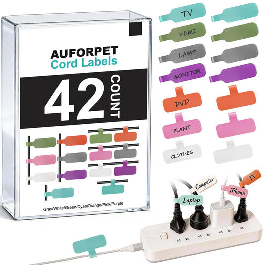42Pcs Leather Cable Cord Labels, 7 Colors Large Size Tags Handwriting Cable Label for Organizing Wires and Identification Wire Management for Nightstand, Home, Office, Travel Accessories