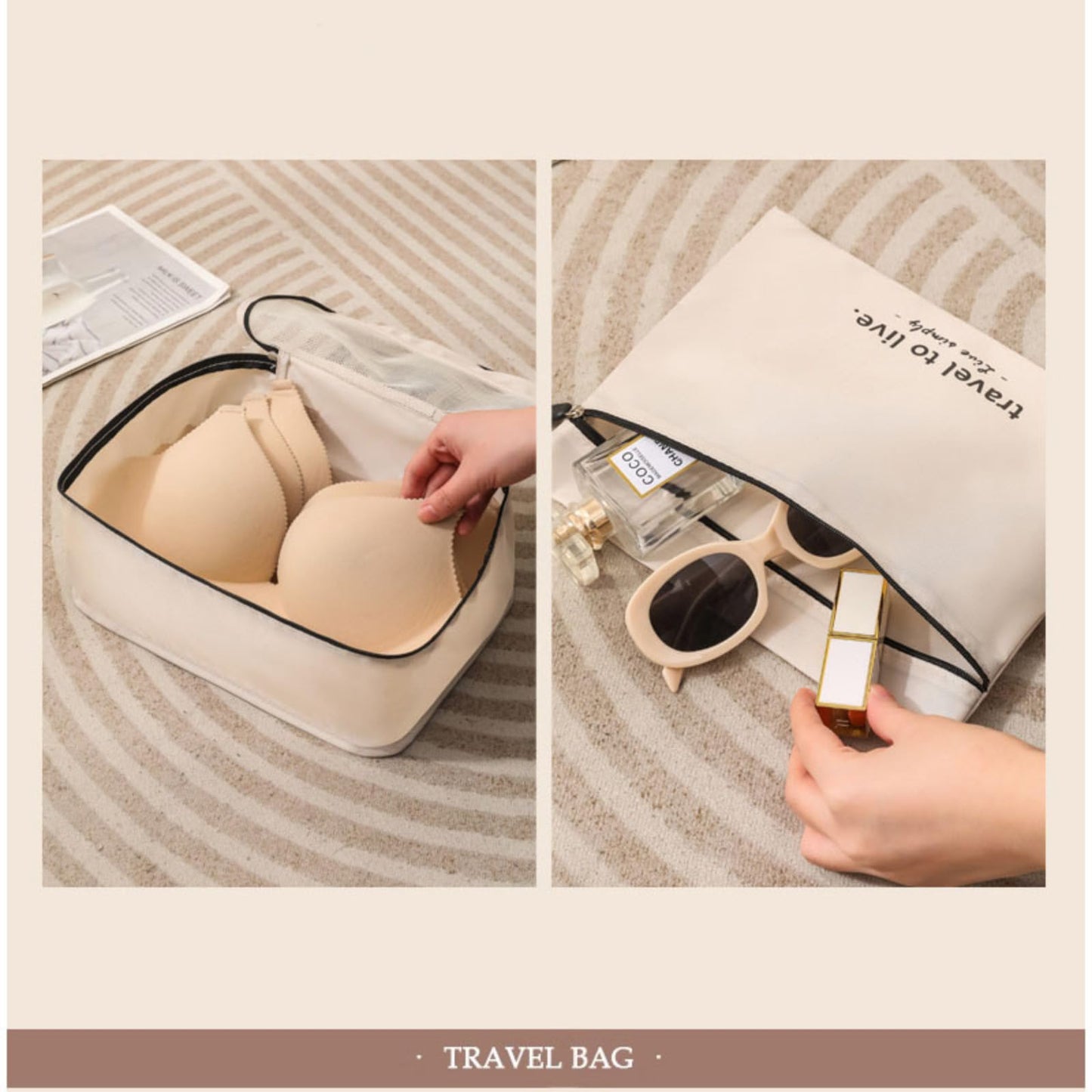 Packing Cubes for Suitcases, 7 Set Packing Cubes for Travel Women, Travel Luggage Packing Organizers, Travel Essentials Luggage Organizer Bags, for Suitcases Durable Travel Essentials Bags Set (beige)