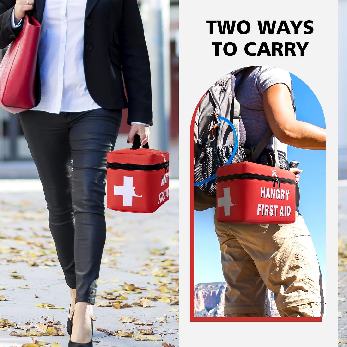 WOEMOZAP Funny Hangry Lunch Bag – First Aid Emergency Snack Kit Insulated Lunch Box for Adults & Kids, Novelty Lunchbox with Detachable Handle Gag Gift for Nurses, Men & Women