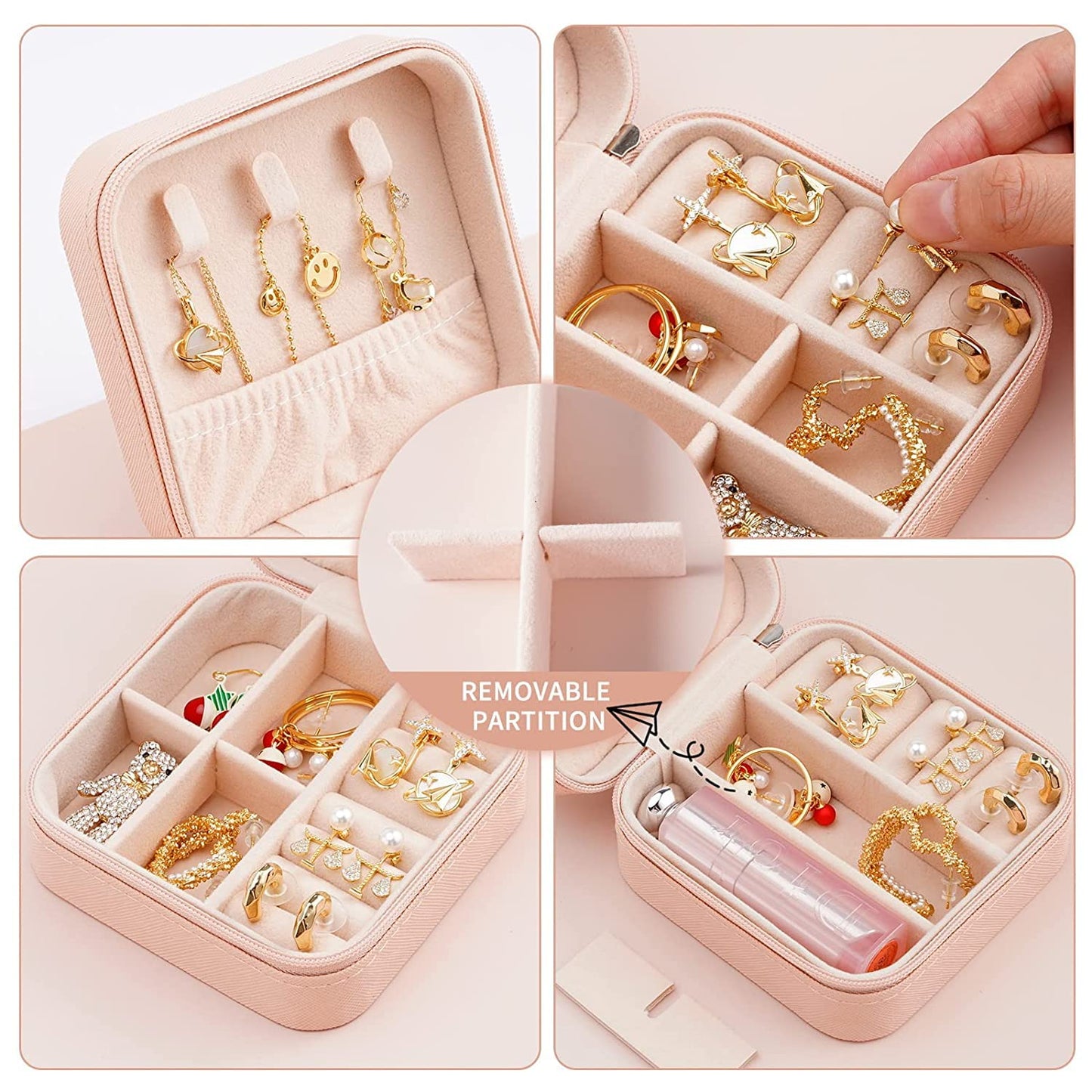 Neveika 2pcs Portable Travel Mini Jewelry Box Leather Jewellery Ring Organizer Case Storage Gift Box Girls Women (pink).