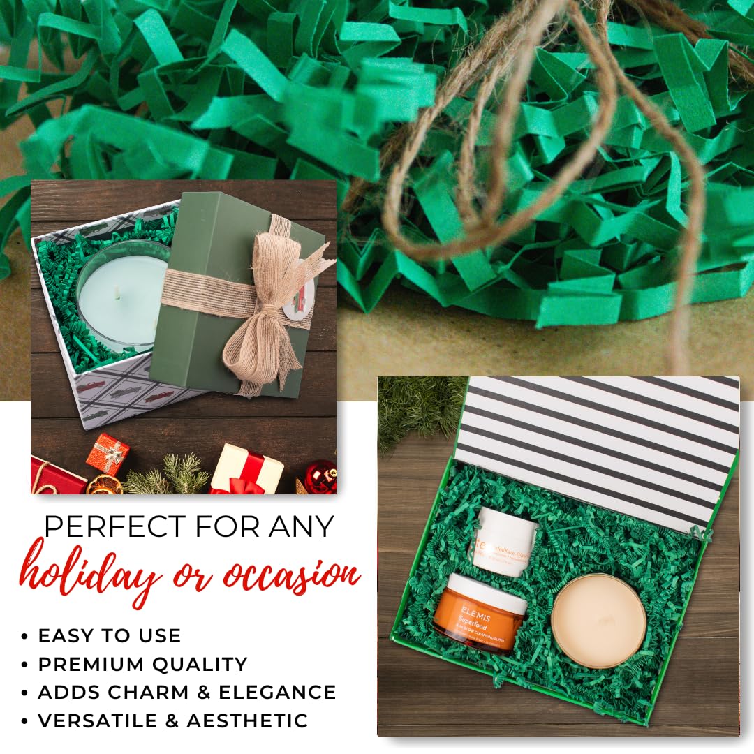 MagicWater Crinkle Cut Paper for Gift Baskets - 2LB - Green - Perfect for Shredded Paper Filler, Basket Filler, Gift Boxes, Bridesmaid Gifts, Christmas Stuffers & More – Ideal for All Occasions