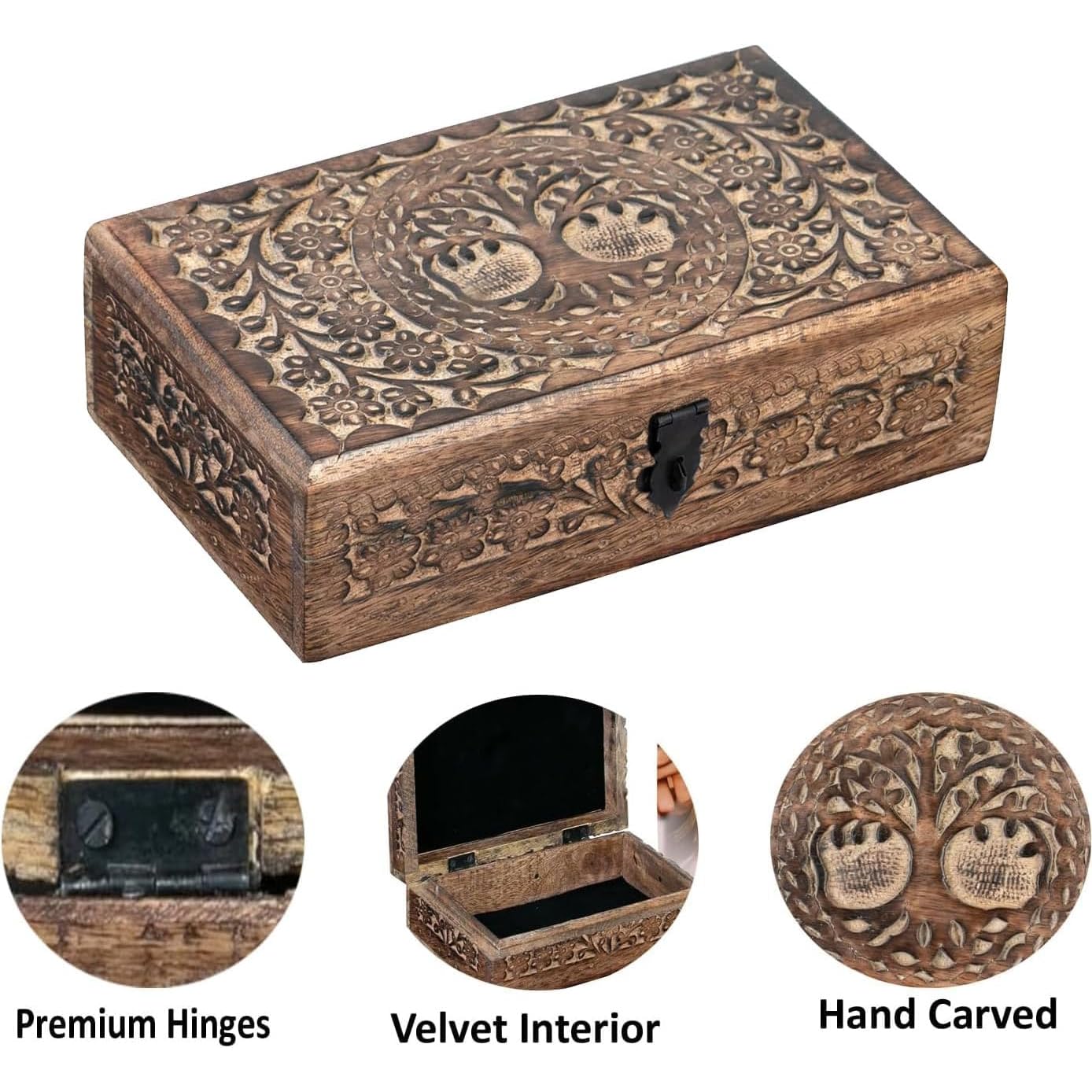 ZYNTIX Wooden Jewelery Box Decorative Box with Life of Tree Carving - Antique Design for Sister Birthday Gifts, Jewelry Organizer Gifts For Women Birthday Unique, wooden Handmade love Gift (Antique)