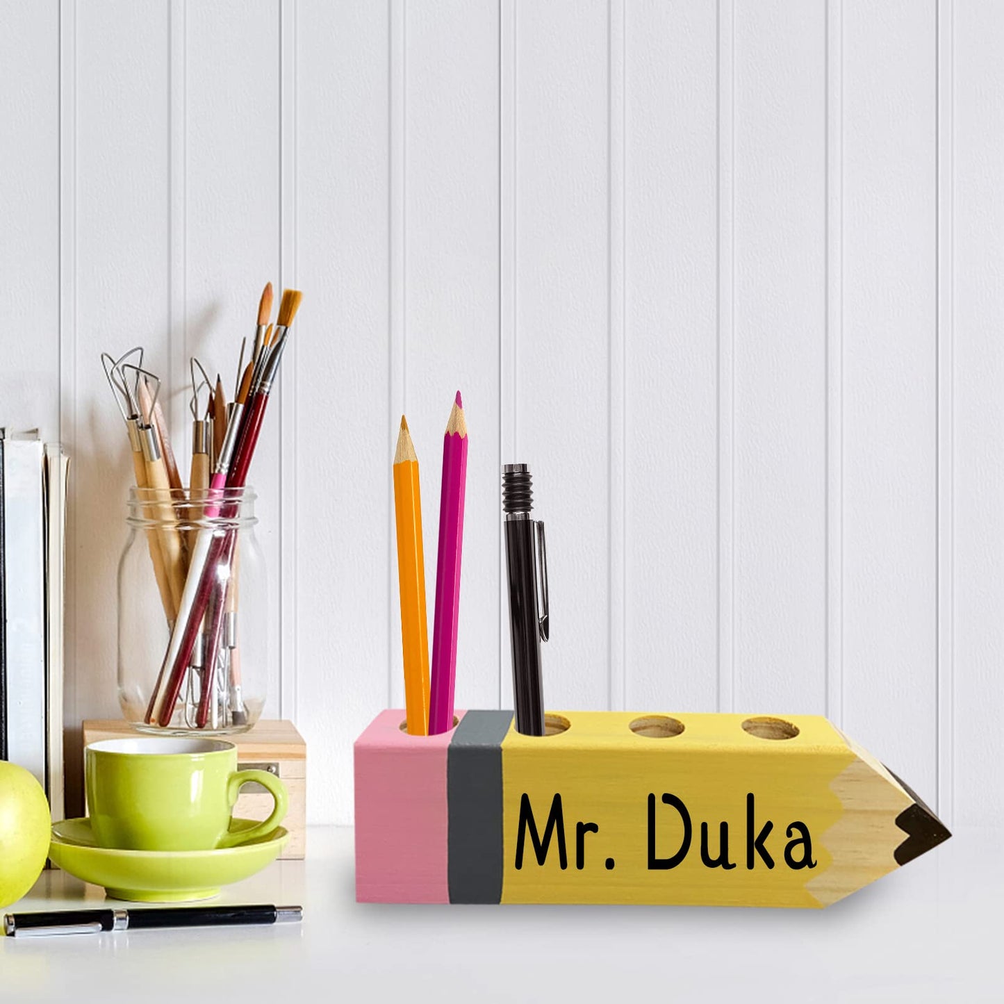 AMINORD Teacher Gifts - Teacher Name Pencil Holder - Teacher Christmas Gift for Women Men Desk Sign Classroom School Office Decor