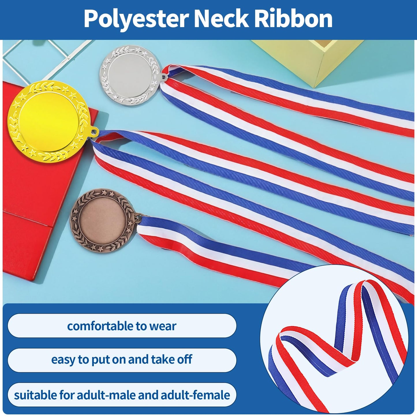 Waltool 15Pcs 1st 2nd 3rd Blank Award Medals with Neck Ribbons, Gold Silver Bronze Winner Participation Trophy Metal Prize Gift Your Own Medals Kit for Competitions Sports Meetings Party