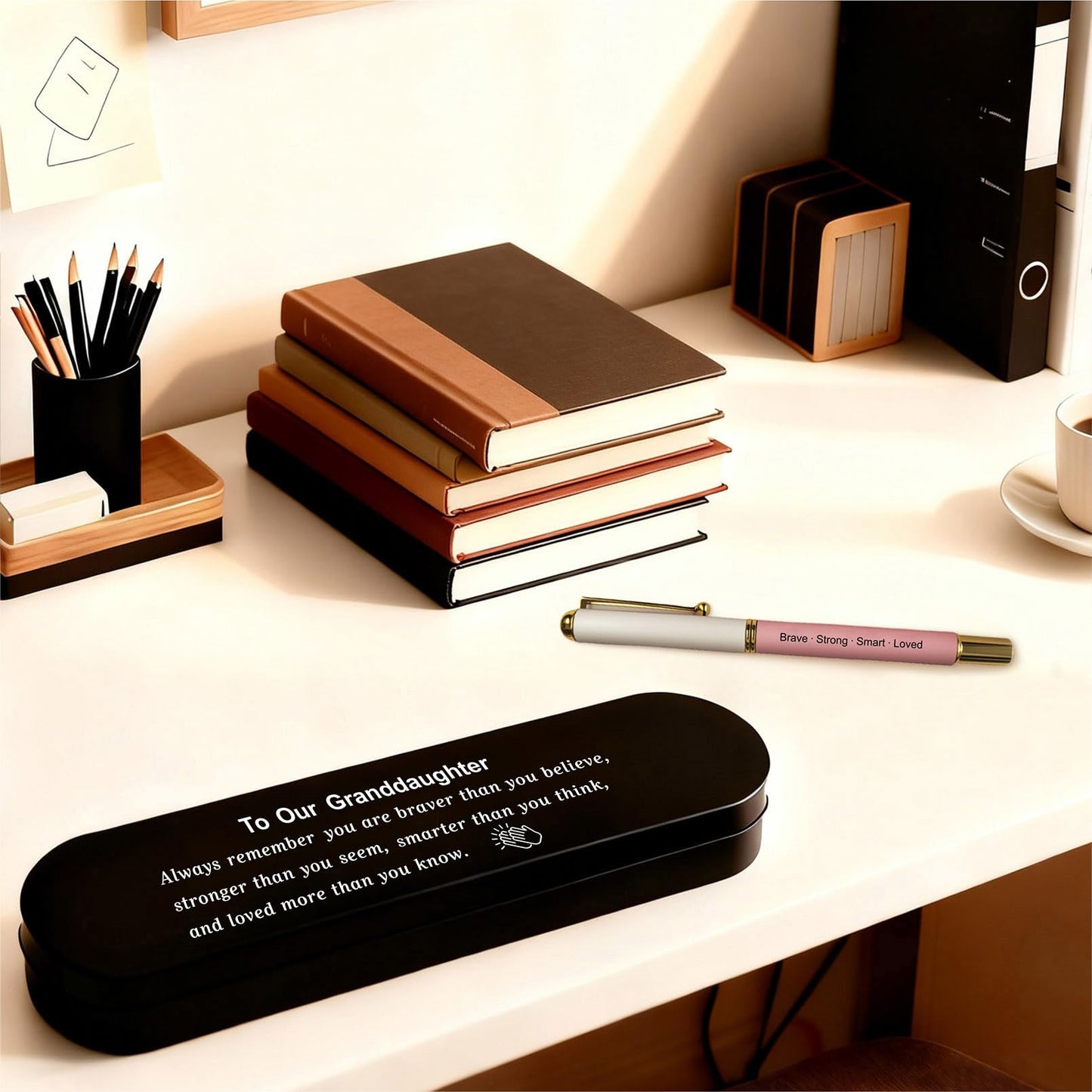 iyaone Granddaughter Gift, Engraved Pen with Encouraging Quote Box, Graduation Birthday Gift for Granddaughter，Black Gel Ink Pen
