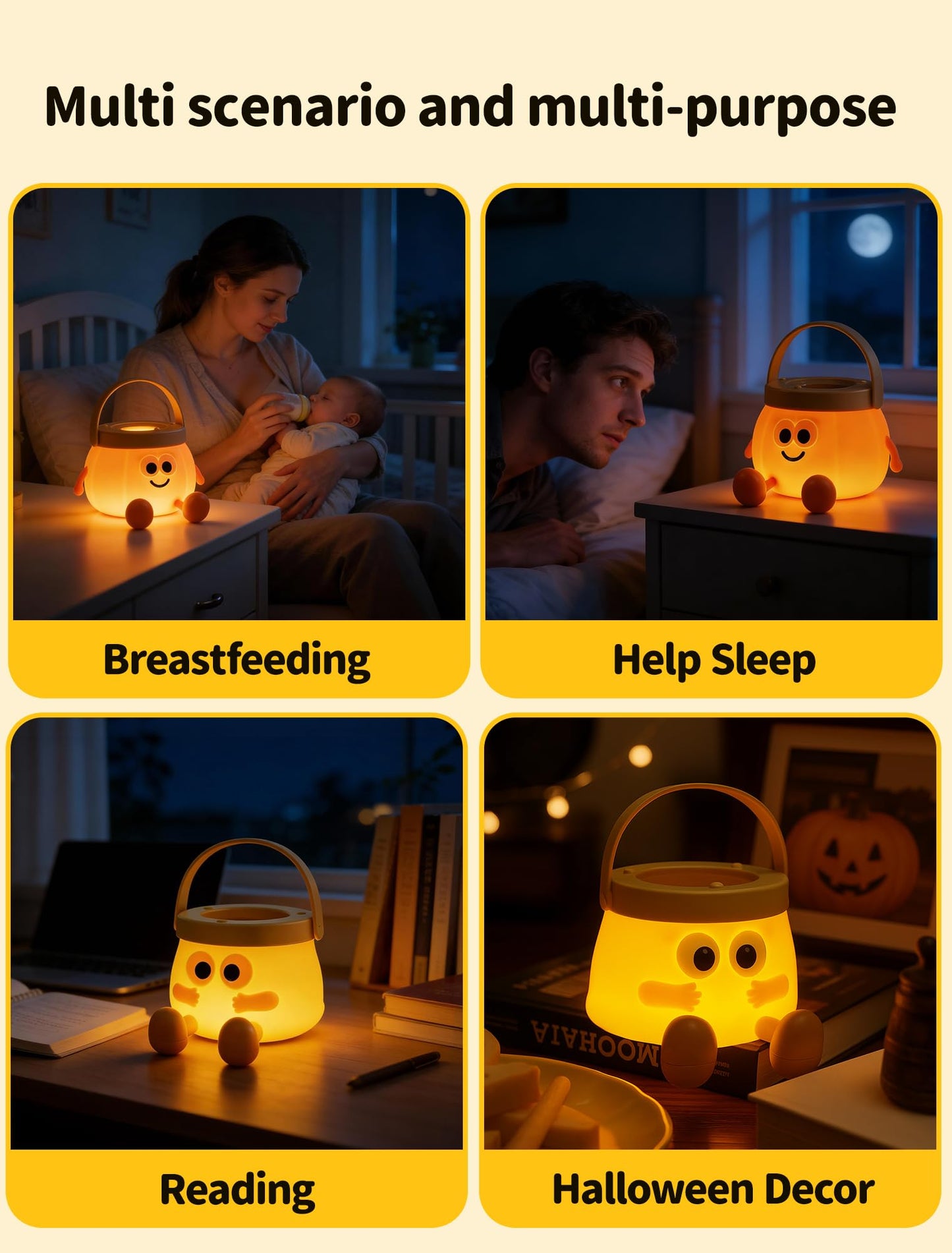 Tarinks Pumpkin Night Light for Kids, Rechargeable Bedside Lamp, Portable Handheld Lamps, Pumpkin Lantern Lamp for Office, Room Decor, Cute Sleep Nightlight, Funny Gifts for Baby Teen Adult