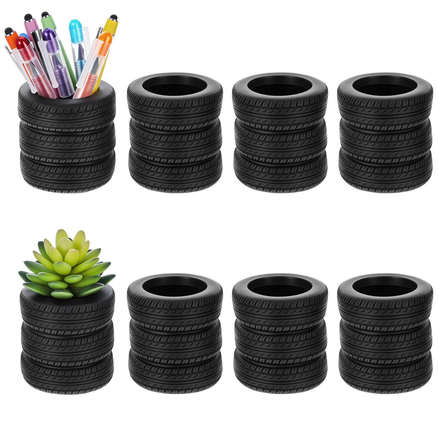 mekueeex 8 Pcs Tire Shaped Pen Holder Car Tire Planter Holder for Men Mechanic Gift Desk Office Home School Accessories Decor Christmas Novelty Funny Supplies Cactus Succulent Planter Pot